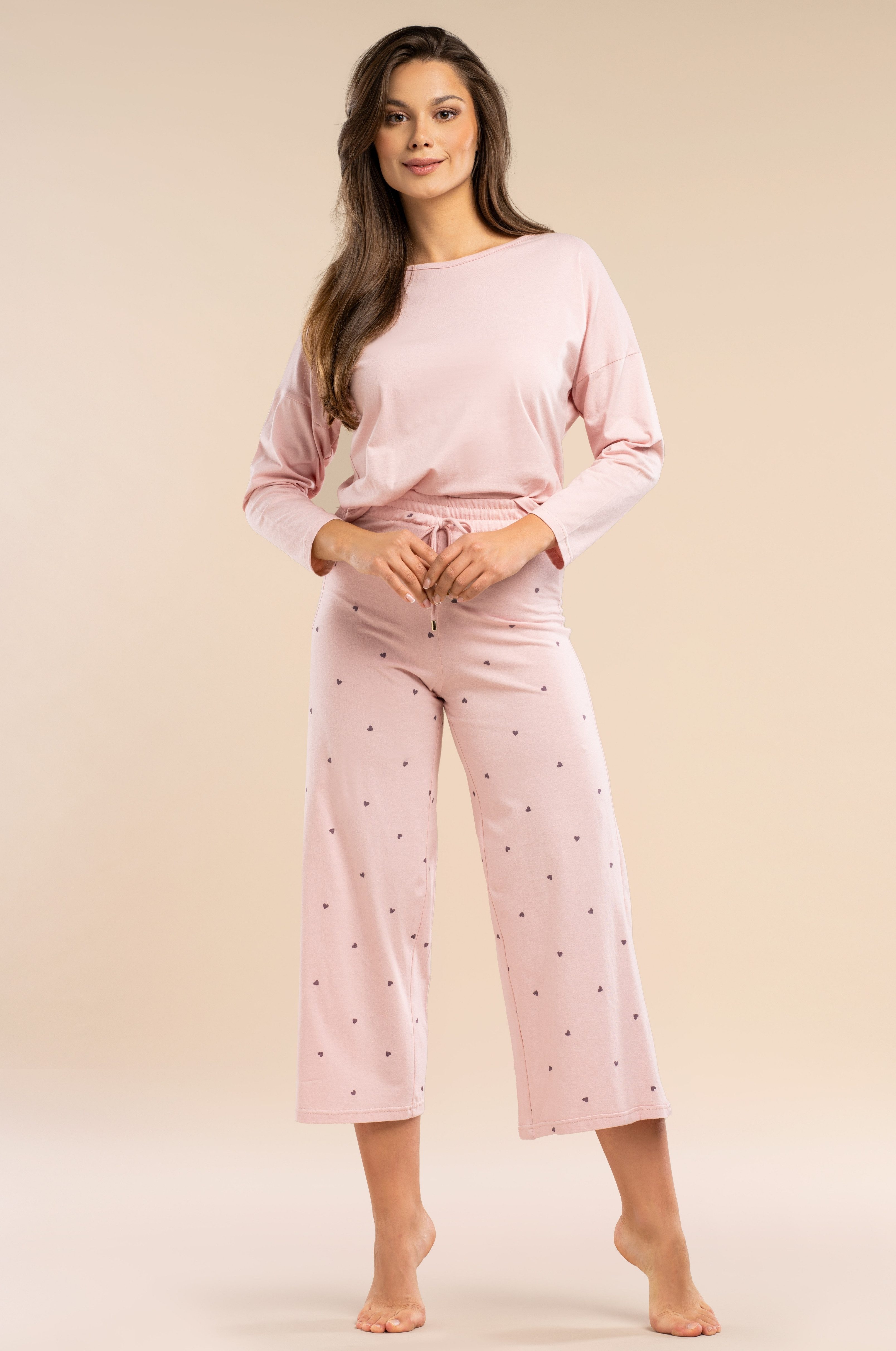 Mademoiselle Sommeil Pyjama Schlafanzug langarm in Rosé mit Herzchendruck ( günstig online kaufen