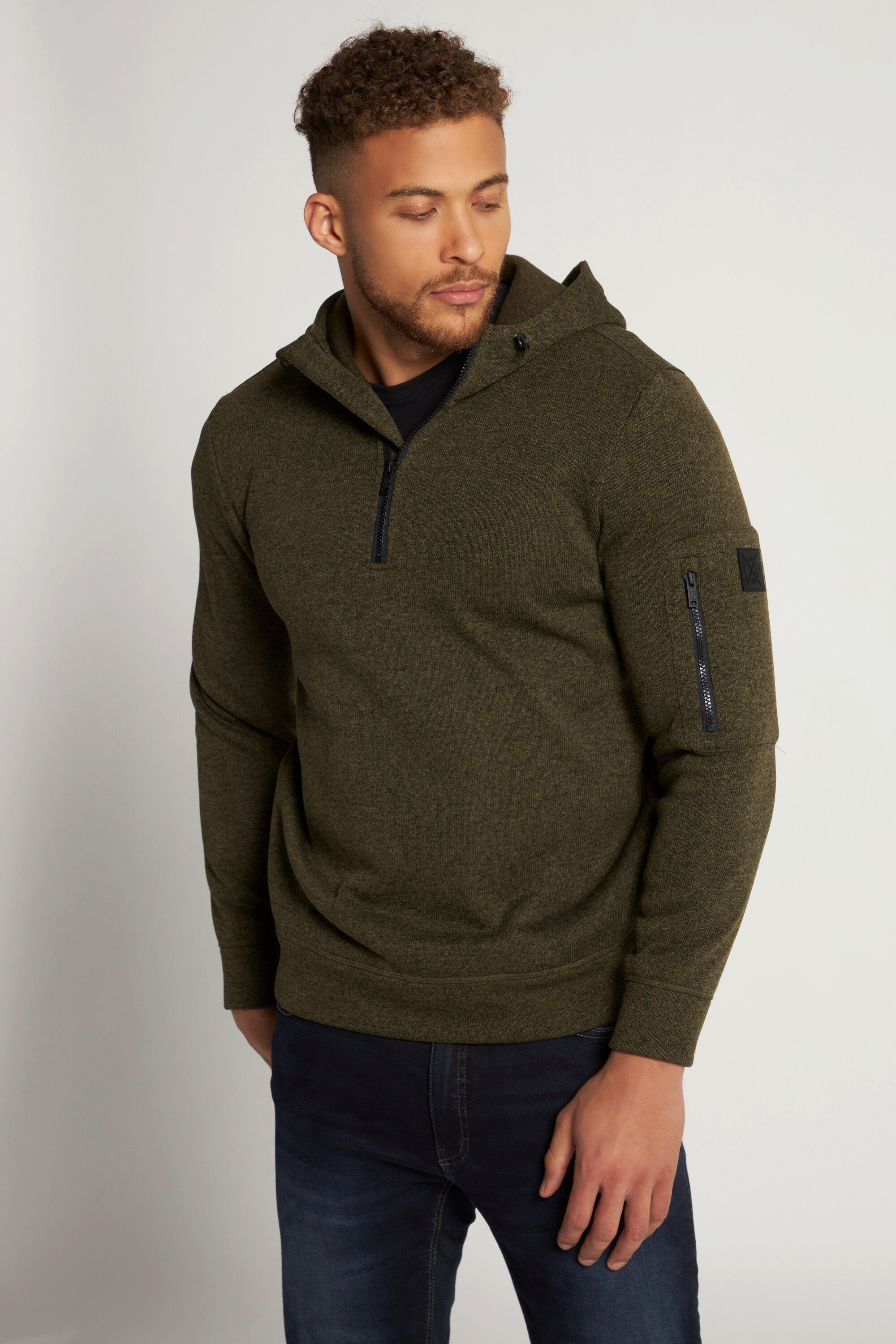 JP1880 Fleecejacke Strickfleece-Hoodie Kapuze halber Zipper