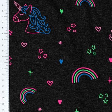 SCHÖNER LEBEN. Stoff Jersey Stoff Melange Neon Unicorns Einhörner anthrazit neon 1,48m, allergikergeeignet