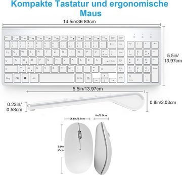 GALENMORO Kabellos - 2.4Ghz USB Tastatur- und Maus-Set, QWERTZ Deutsch Ergonomisch Klein Tastatur für Computer/PC/Laptop