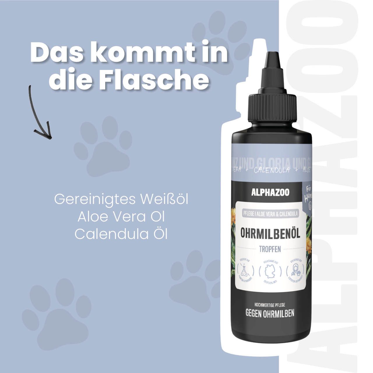 ALPHAZOO Ohrenreiniger Ohrmilbenöl für Hunde 100ml, 1-tlg., Ohrenpflege, effektiv gegen Ohrmilben, Milben im Ohr bekämpfen