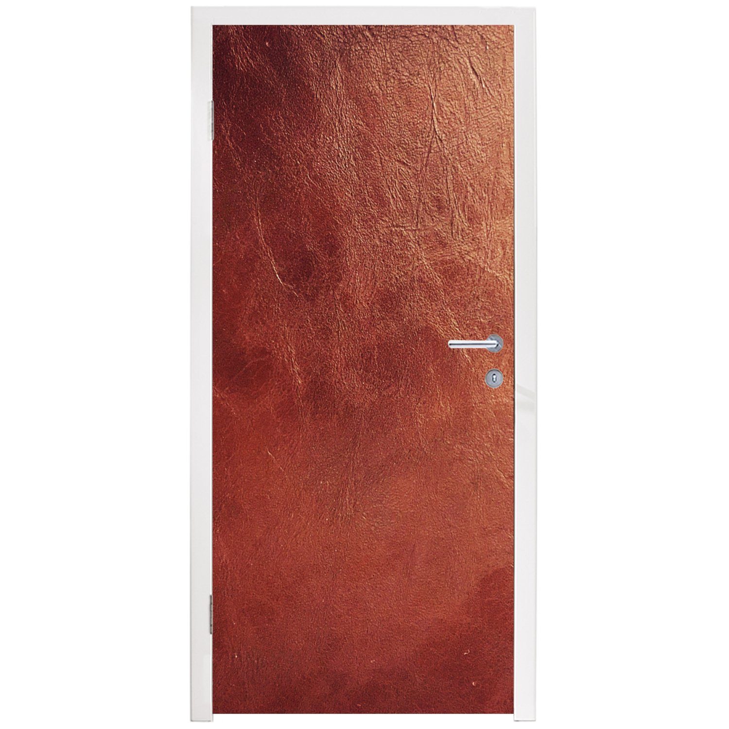 MuchoWow Türtapete Leder - (1 75x205 bedruckt, cm Matt, für St), Hell, Türaufkleber, - Braun Tür, Lederoptik Fototapete 