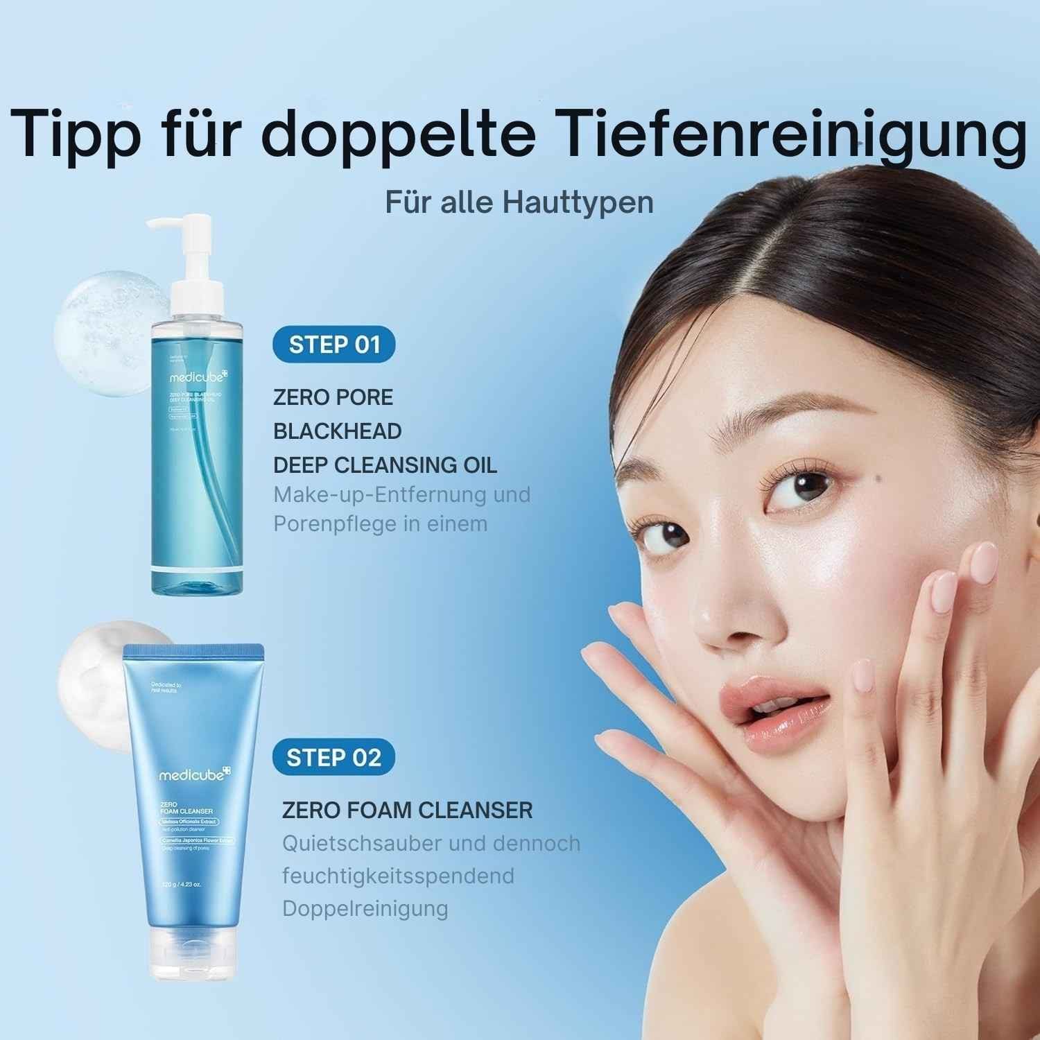 Medicube Gesichts-Reinigungsöl Zero Pore Blackhead Deep Cleansing Oil – Sanfte Oil-to-Milk Formel, gegen Mitesser, überschüssigen Talg und Makeup