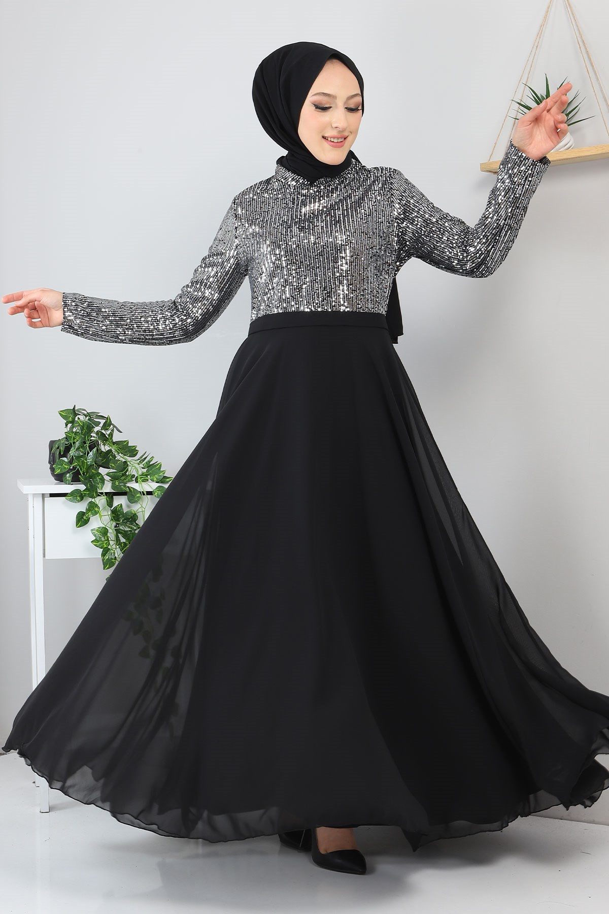 MODAMİHRAM Midikleid Chiffon Abendkleid mit Rüschen - Elbise