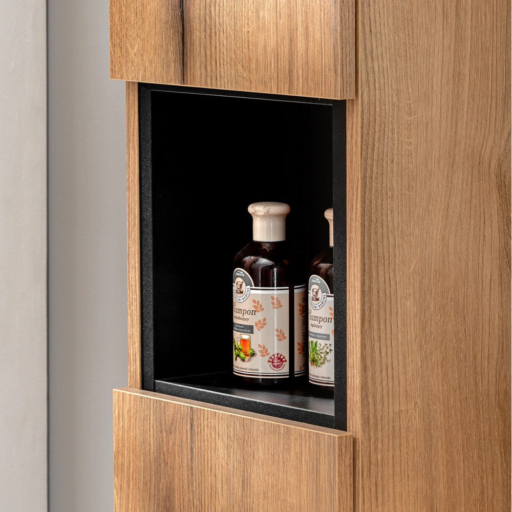 Lomadox Hochschrank NEWPORT-56-OAK mit Regaleinsatz, in Eiche und schwarz, günstig online kaufen