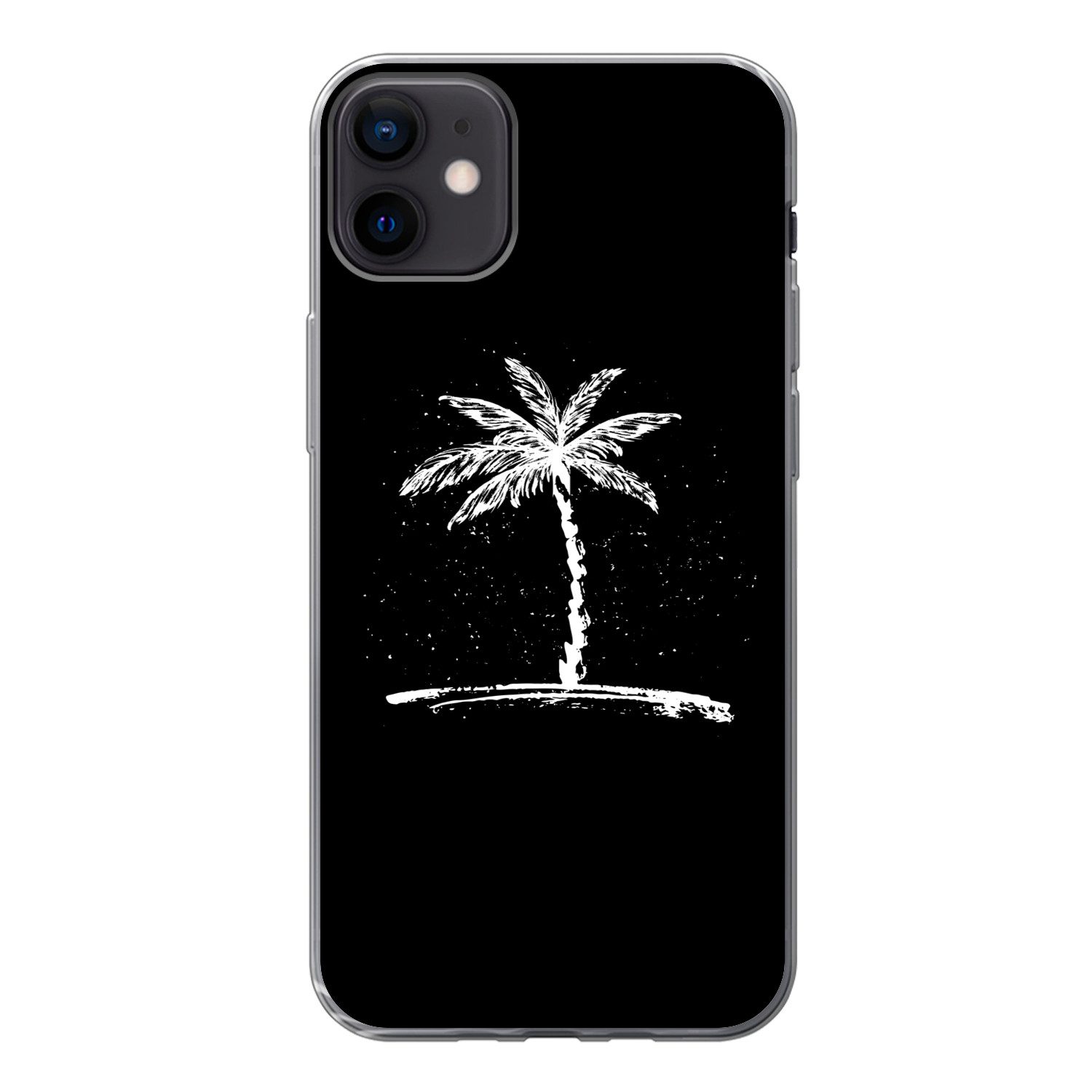 MuchoWow Handyhülle für Apple iPhone 12 mini Palme - Weiß - Schwarz - Tropisch, Smartphone-Bumper, Print, Handy Schutzhülle Dünn