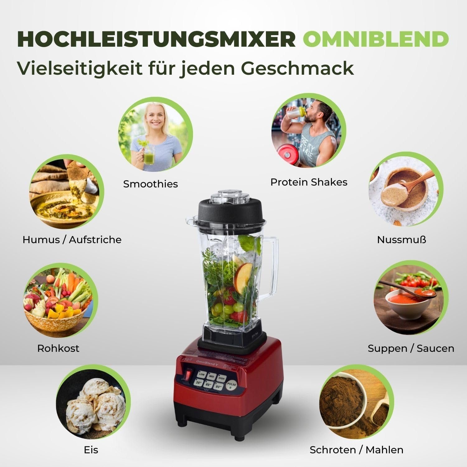 OmniBlend Standmixer JTC Omniblend V TM-800 Hochleistungsmixer Standmixer Smoothiemaker, 1200,00 W