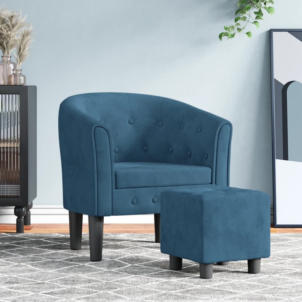 furnicato Cocktailsessel Moderner Clubsessel mit Fußhocker Dunkelblau 70x56x68 cm (1-St)