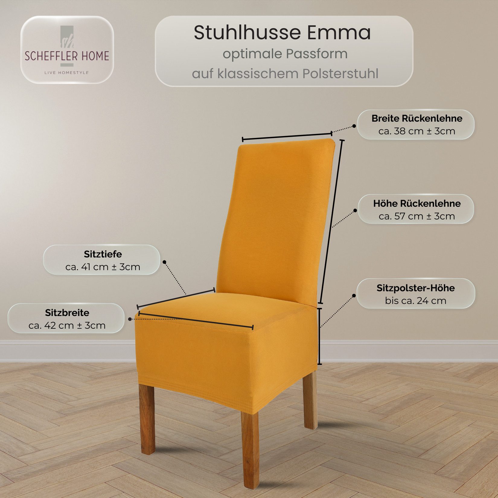 sh SCHEFFLER-HOME LIVE HOMESTYLE Stuhlhusse Moderner Stuhlbezug "Emma" aus elastischer Baumwolle Cottina, abnehmbarer & waschbarer Spannbezug für Stühle – Bild 2 von 5