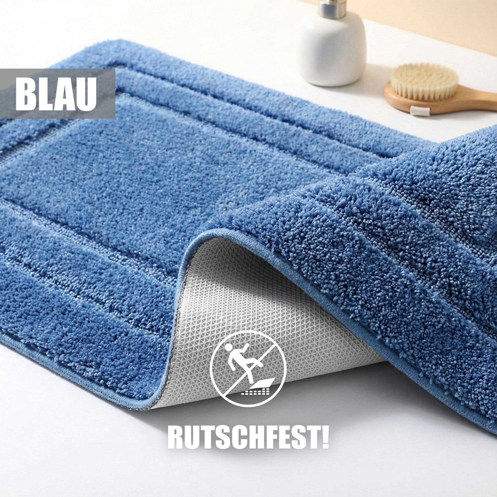 HELLSER Badematte KIRA - Badezimmerteppich rutschfest & waschbar - Mikrofaser, fußbodenheizungsgeeignet, schnell trocknend, Polyester, OEKO-TEX zertifiziert, we – Bild 5 von 5