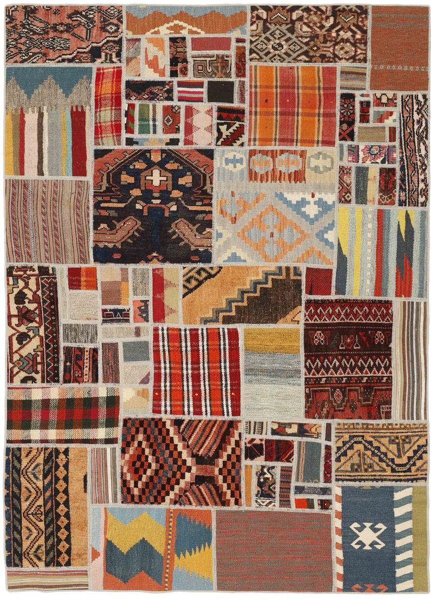 Orientteppich Kelim Patchwork 141x199 Handgewebter Orientteppich / Perserteppich, Nain Trading, rechteckig, Höhe: 4 mm