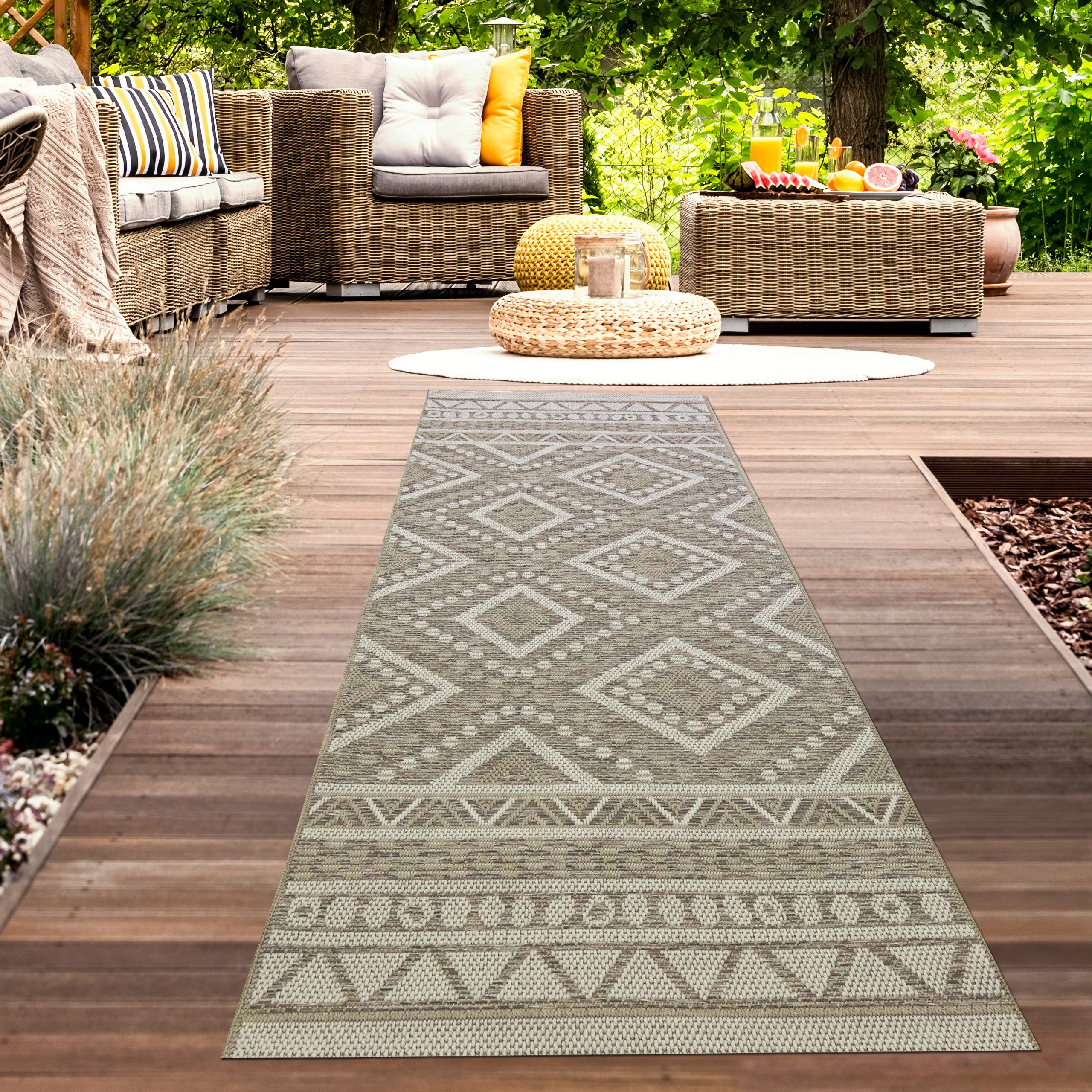 Carpetia Outdoorteppich In- & Outdoor Teppich Sisal Optik Balkon Rautenmust günstig online kaufen