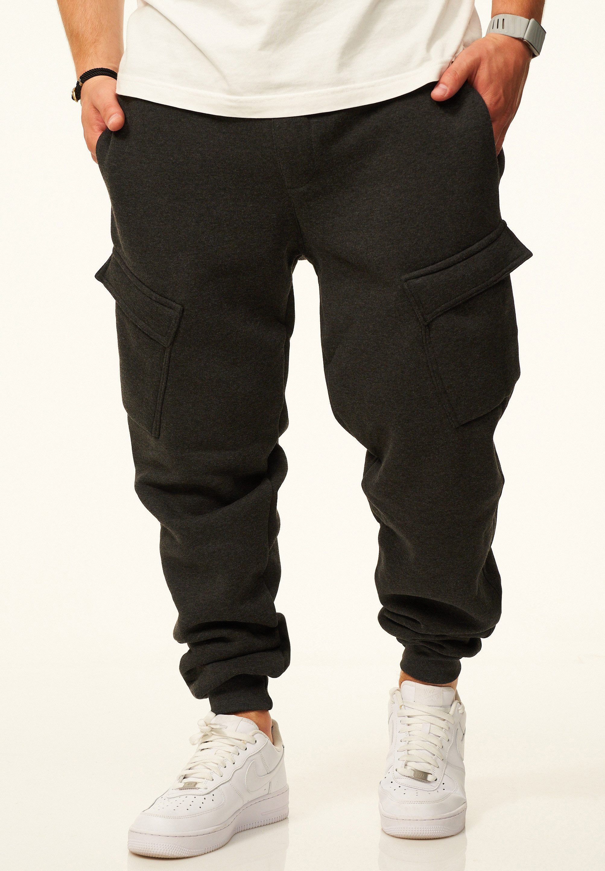 DAILY COTTON Jogginghose als Cargohose - Lange Trainingshose Sweatpants Herren Freizeithose mit Bündchen aus Baumwolle im Regular-Fit