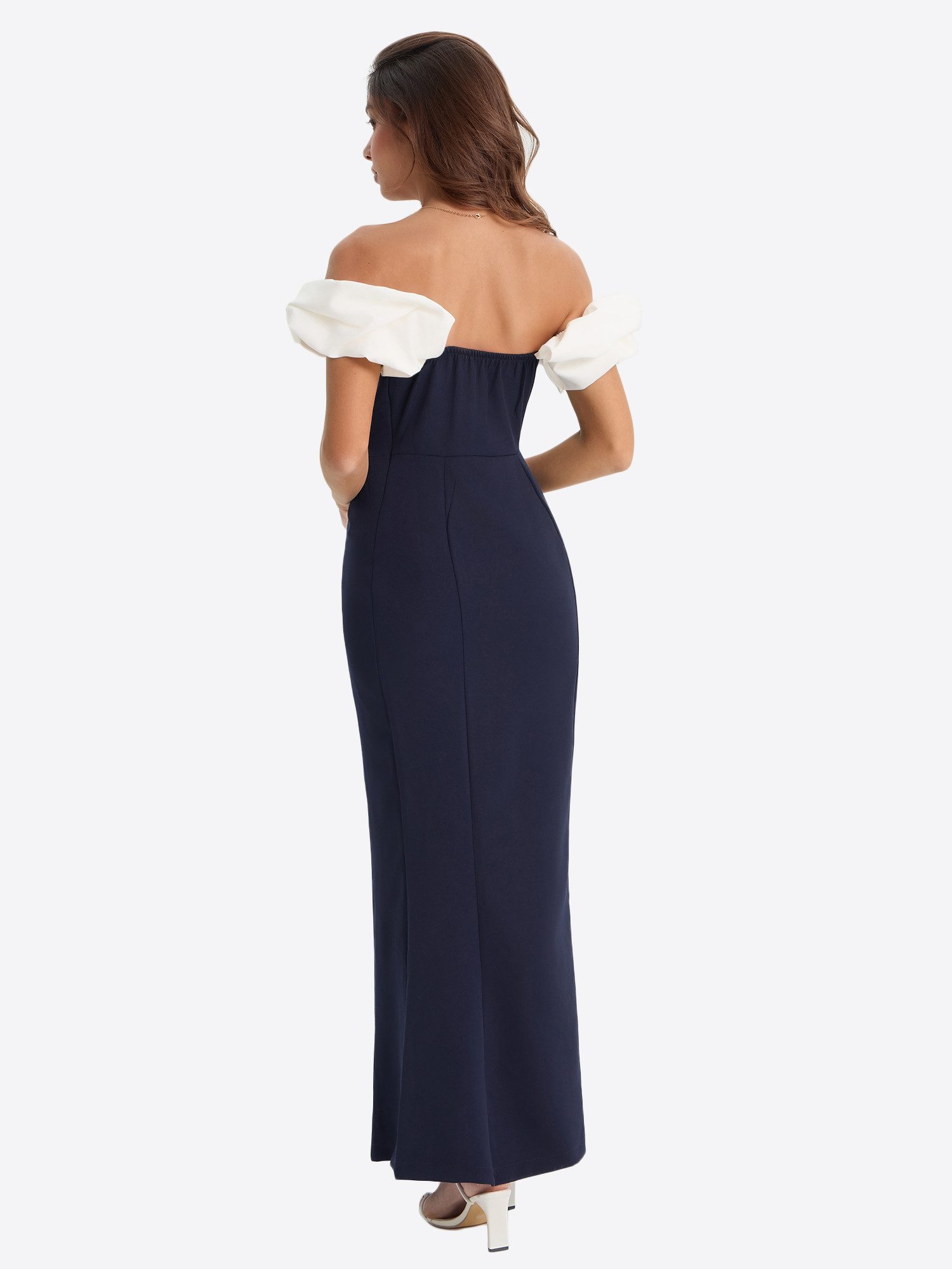 Imily Bela Maxikleid Damen Off-Shoulder Mermaid mit Rüschen Elegant Abendkleid (Packung, 1-tlg., 1per-Pack) mit voluminöser weißer Rüschen