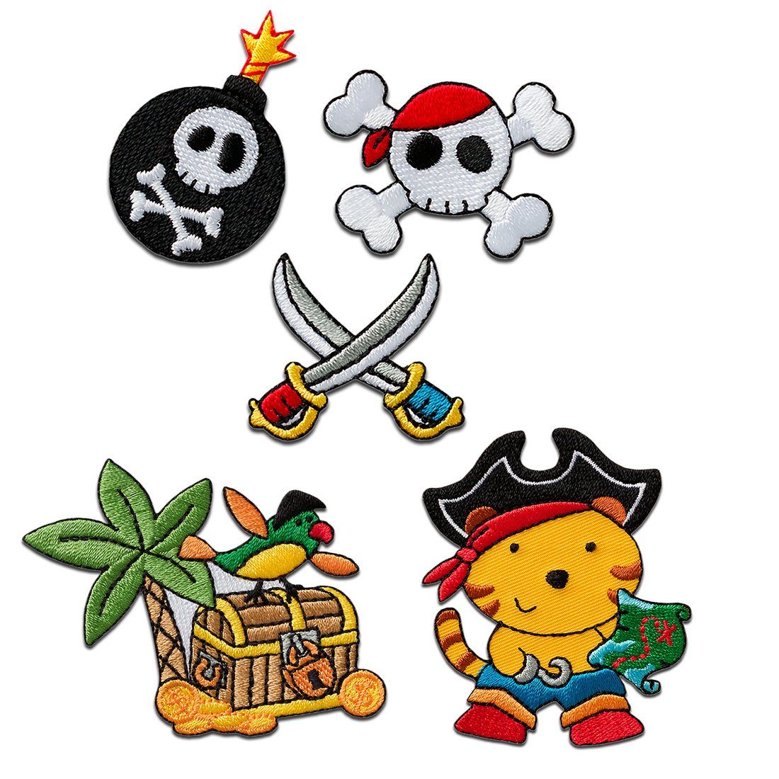 Catch the Patch Aufnäher Bügelbild, Aufbügler, Applikationen, Patches, Flicken, zum aufbügeln, Polyester, Viskose, Aufnäher für Kinder - Piraten Schatztruhe Set 5 Stück