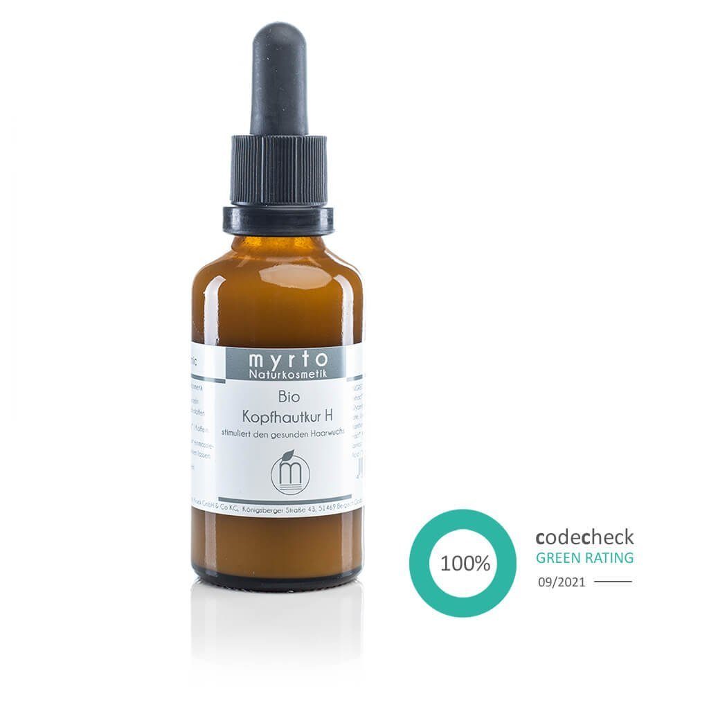 myrto Naturkosmetik Kopfhaut-Pflegeserum Bio Kopfhautkur H - Serum gegen Haarausfall mit Hirse & Koffein für, Haarwachstum, versorgt Haarwurzeln rein pflanzliche Mikronährstoffe
