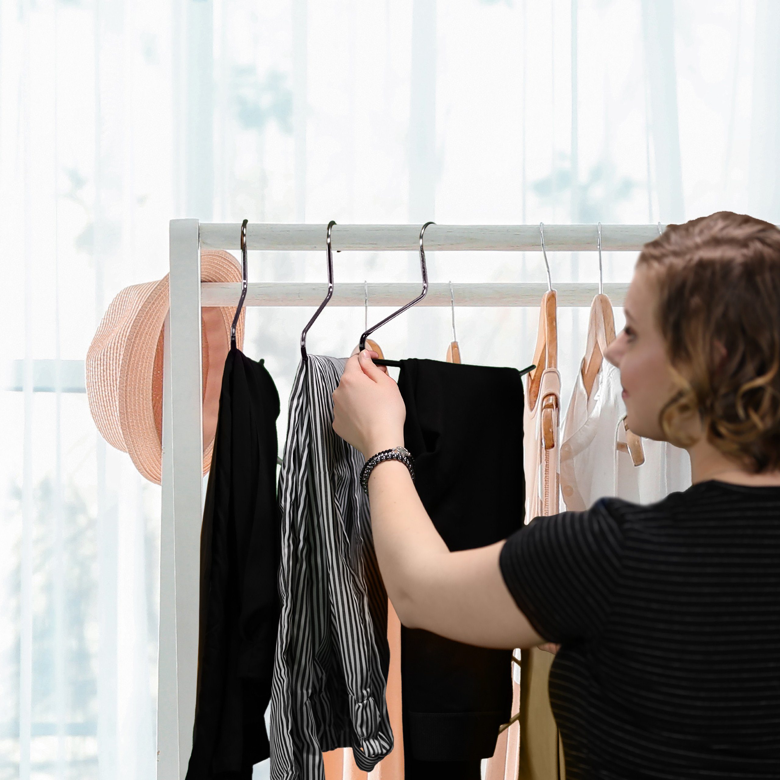 relaxdays Kleiderbügel Set schwarze Hosenbügel rutschfest, (12er Set, 12-tl günstig online kaufen