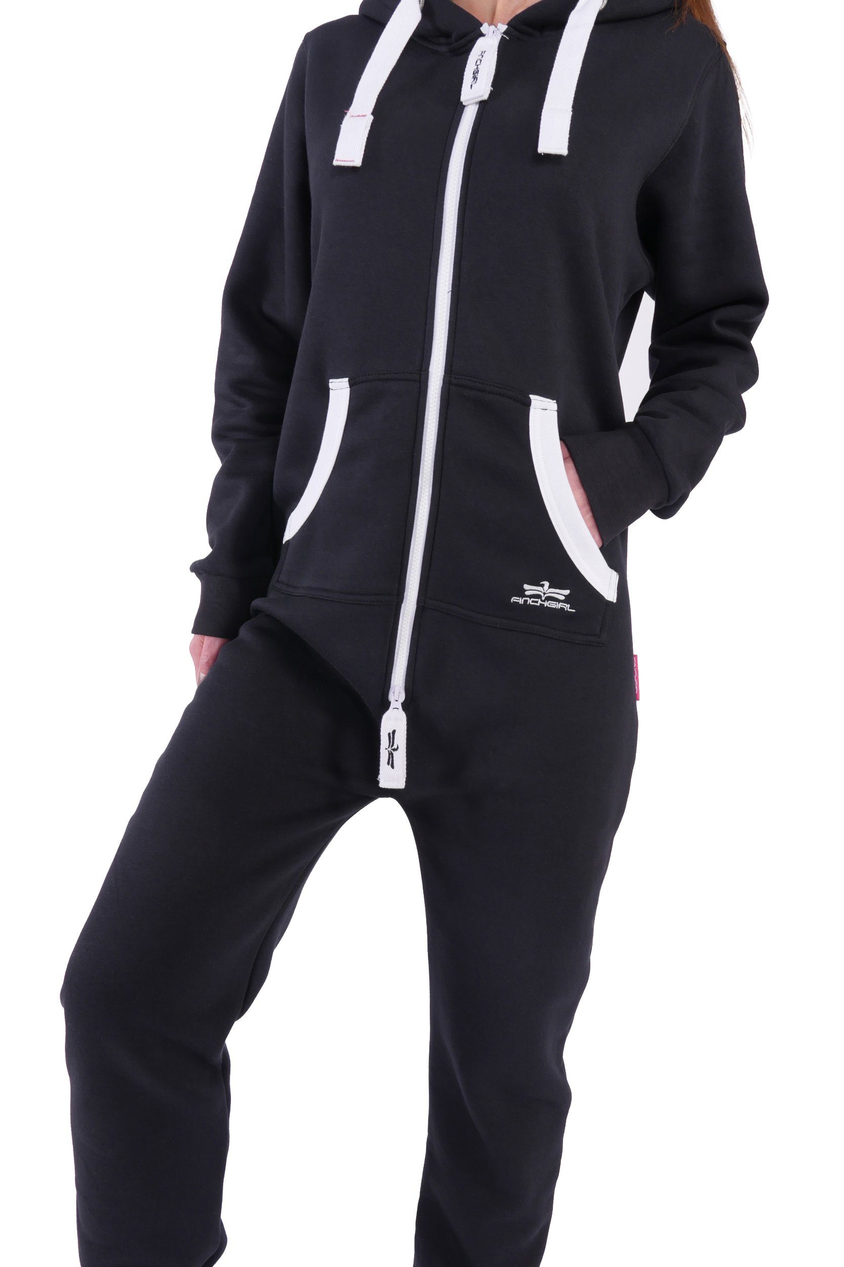 Finchgirl Jumpsuit FG18R Damen Anzug Jogging Trainingsanzug Overall Schwarz Jogger Jumpsuit