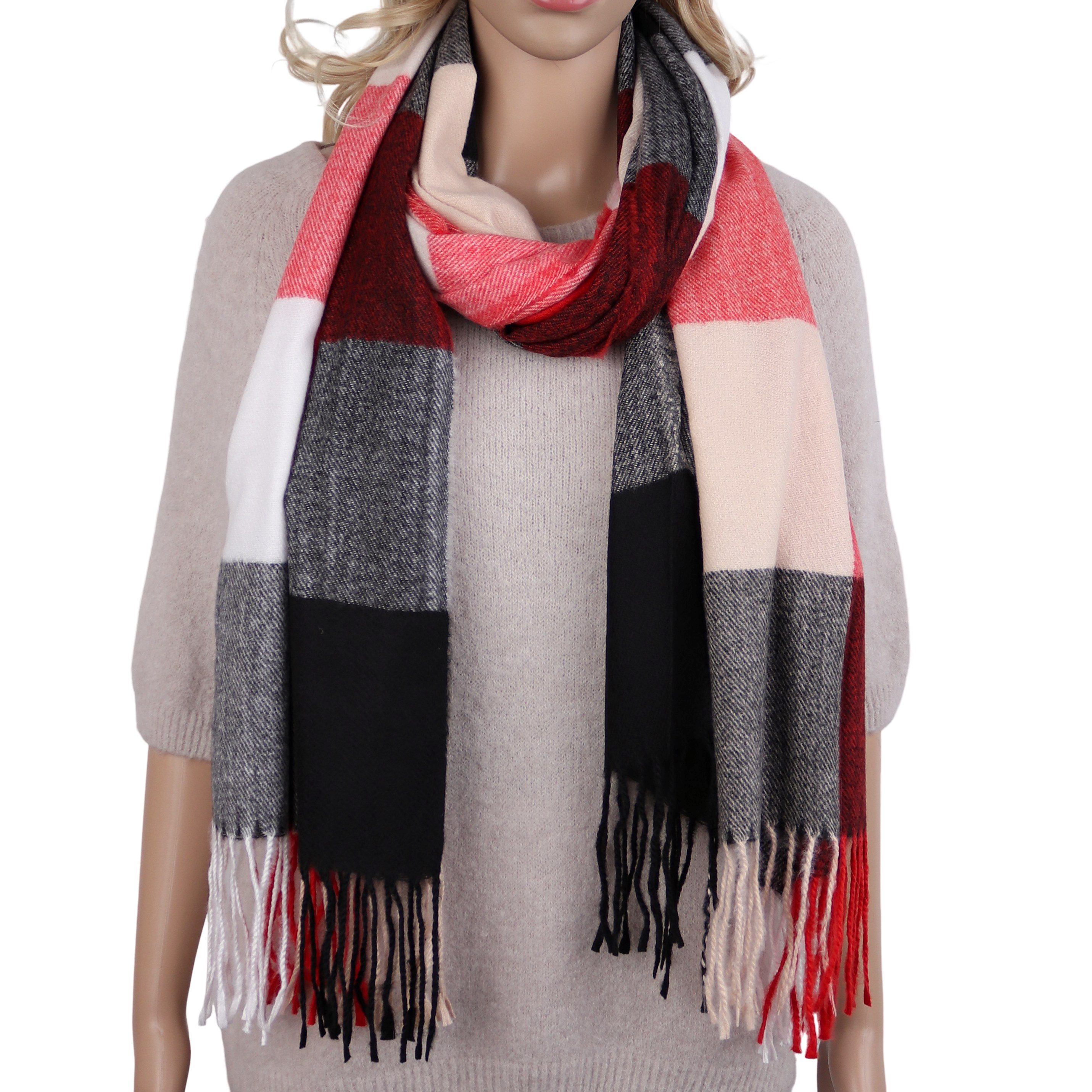 MIRROSI Modeschal weicher und warmer karierter Schal mit Fransen, 70x180cm, (Viele tolle Farboptionen zur Auswahl), Damen Halstuch ideal für Herbst und Winter