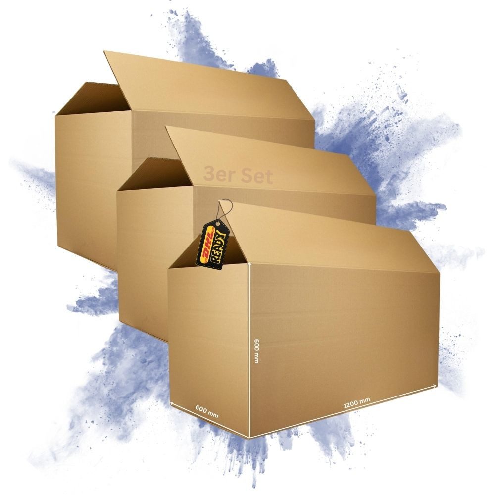 PROREGAL® Versandkarton 2-wellig mit Höhenriller LxBxH 1200x600x600mm Postversand (3 Stück), DHL Karton 120x60x60cm Kartonage mit Höhenriller