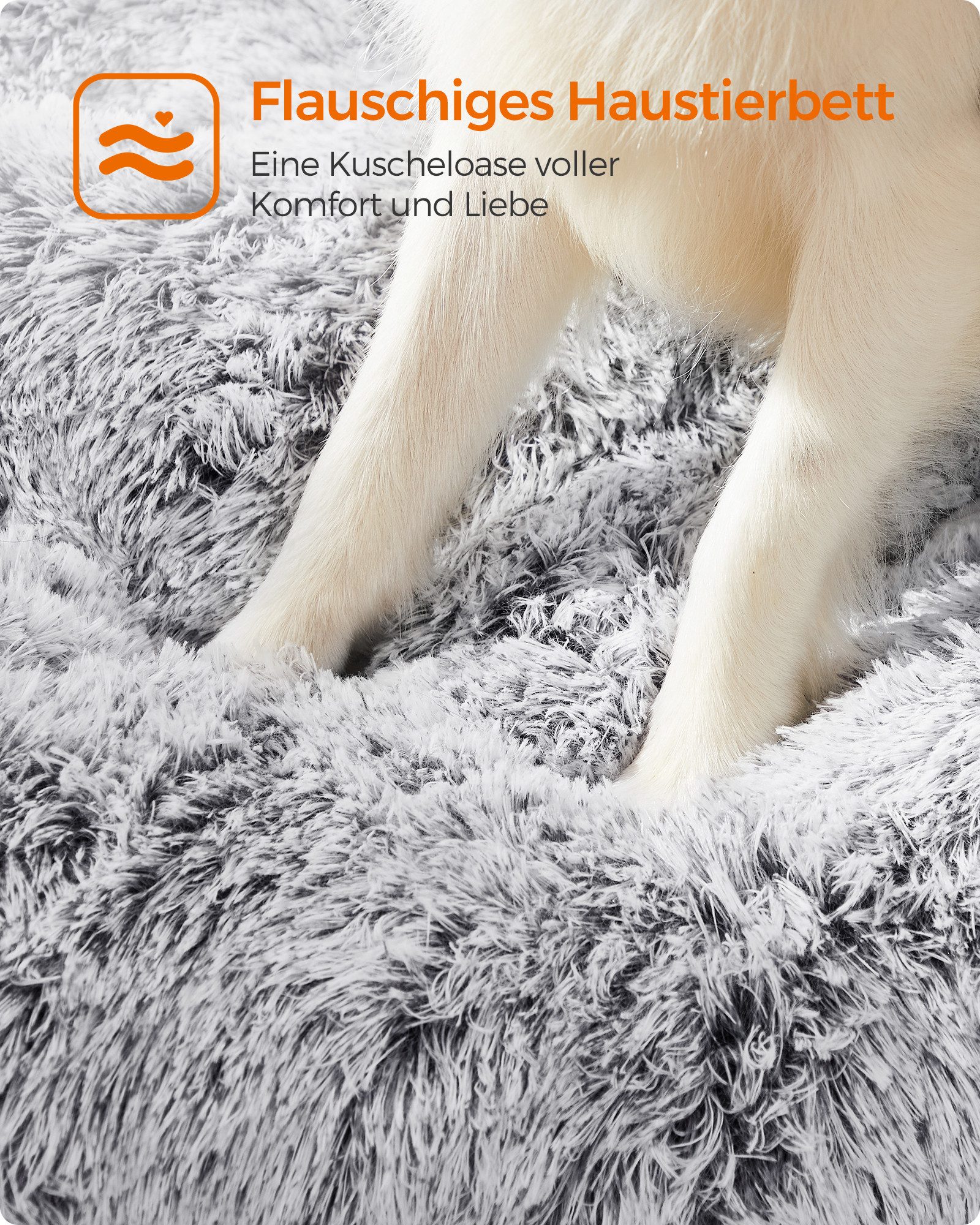 FEANDREA Hundebett Hundekissen, flauschige Hundematte, 105 x 68 cm, Ombré-Grau, langer Plüsch, weiche Polsterung, waschbar, multifunktional