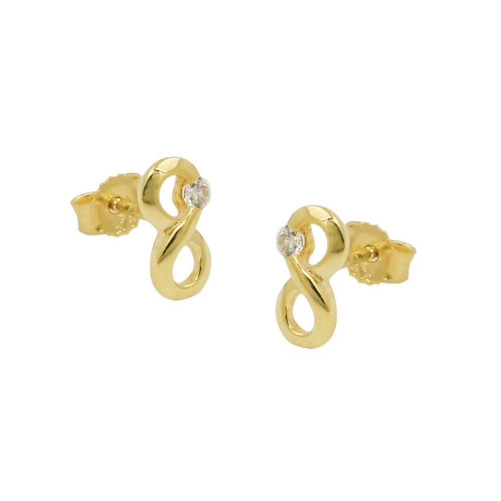 Schmuck Krone Paar Ohrstecker Zirkonia 375 Ohrringe Gold 8, Gelbgold, weißen Ohrstecker Gold Unendlichkeit-Zeichen 375