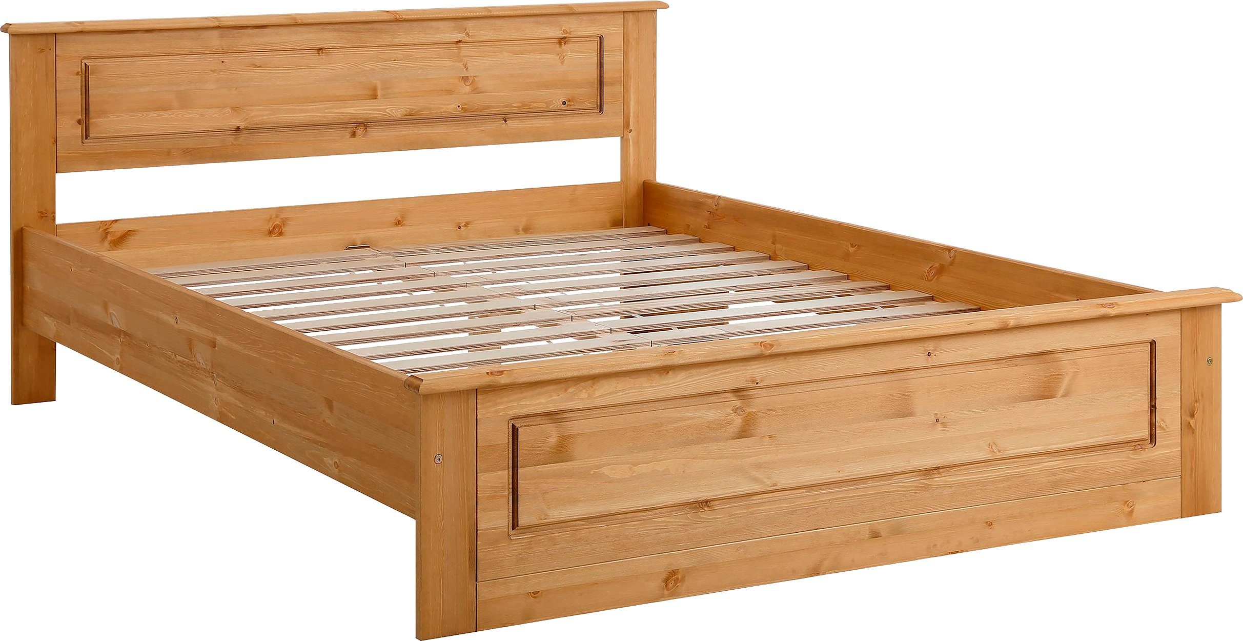 OTTO home Massivholzbett Madrid, Landhausstil, hohe Belastbarkeit! (Breite/Belastbarkeit 180cm/220 KG, 160cm/200 KG, 90cm/=120 KG), mit Rollrost, aus massivem Kiefernholz, Kassettenoptik