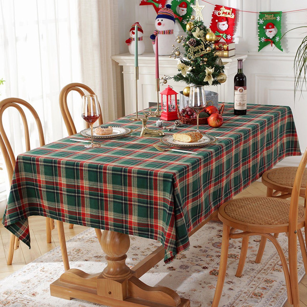 Jormftte Tischdecke Küche Deko für Karierte Weihnachtstischdecke,Vintage, Weihnachtsparty