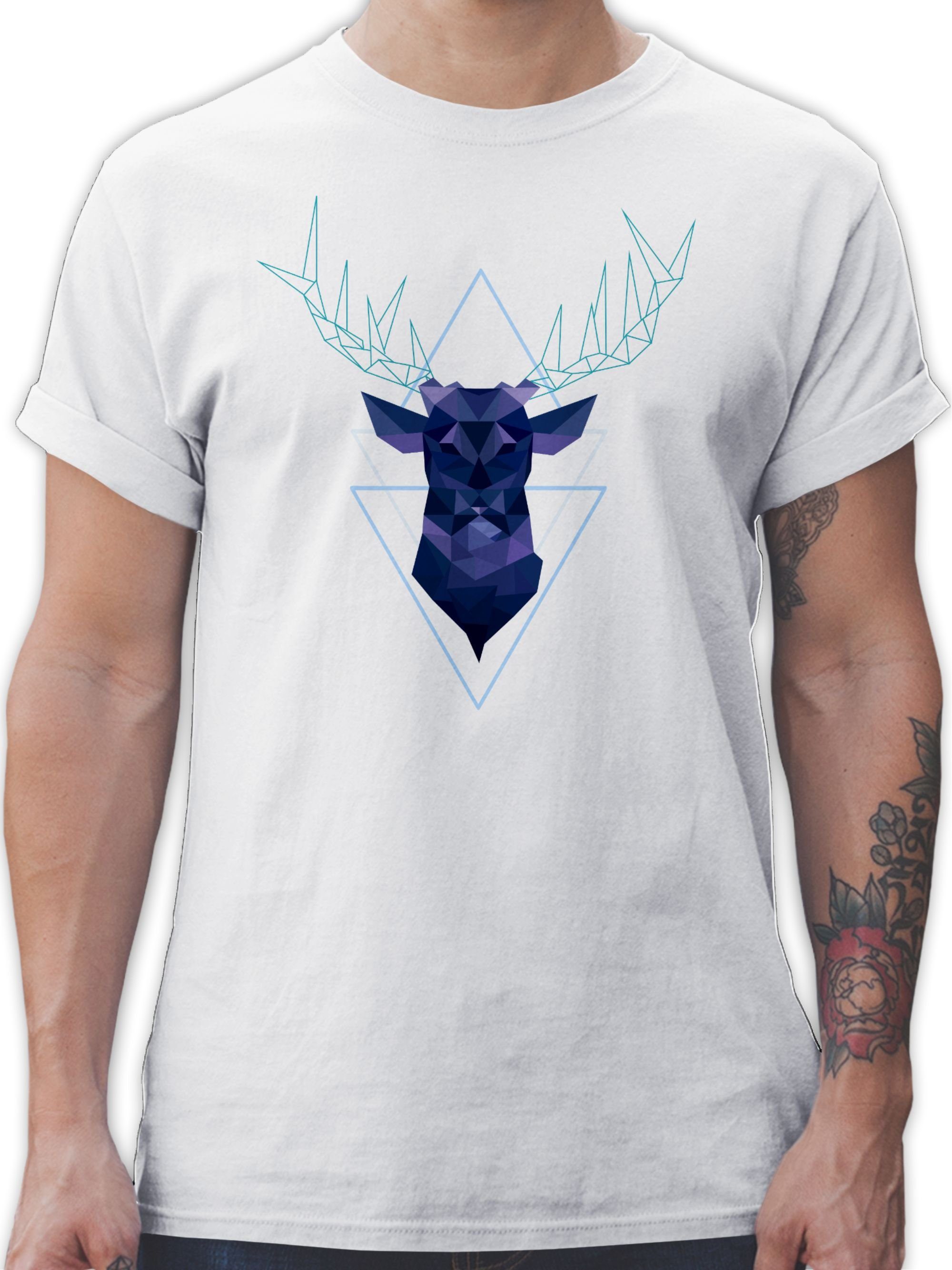 Shirtracer T-Shirt Geometrischer Hirsch - blau Mode für Oktoberfest Herren 2 Weiß