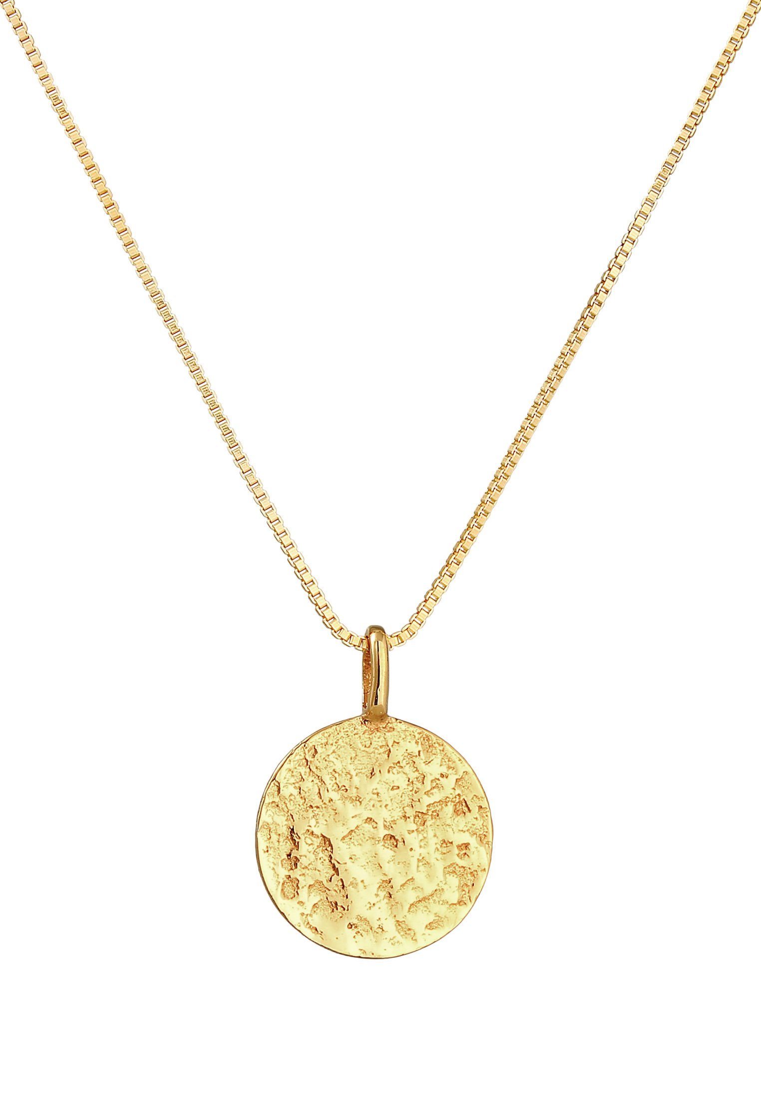 Basic Plättchen Herren Silber Kuzzoi Anhänger gehämmert 925 Kette Gold Coin mit