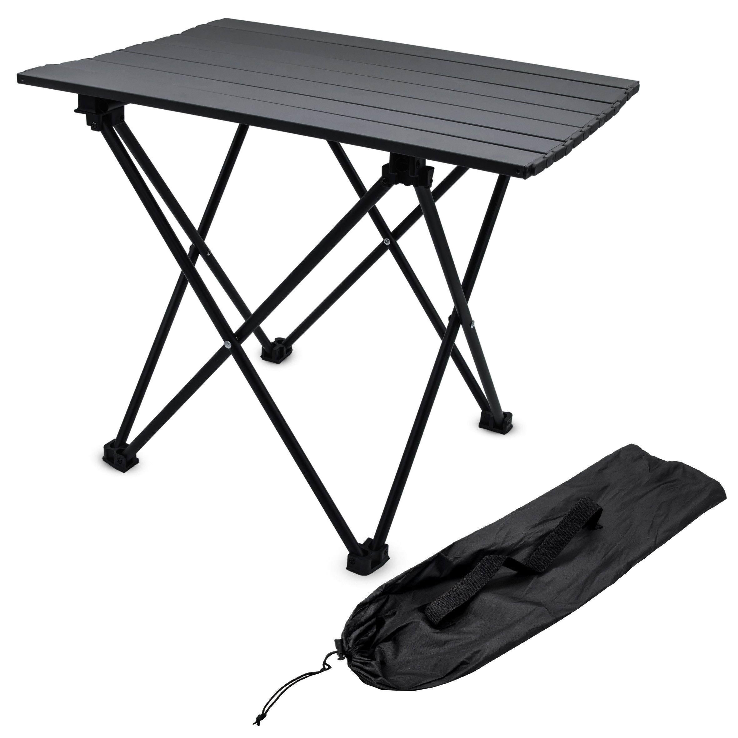 Spetebo Campingtisch Klapptisch schwarz mit Tragetasche - mit einrollbarer Tischplatte (Anzahl, 1-St., Stück), platzsparend verstaubar