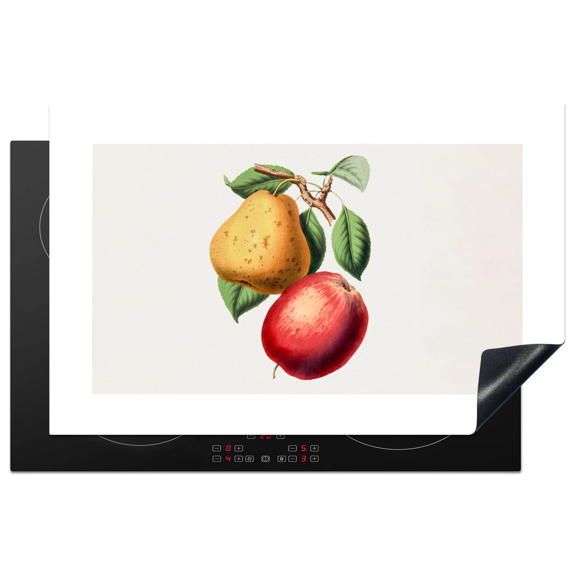 MuchoWow Herdblende-/Abdeckplatte Birne - Apfel - Obst, Vinyl, (1 tlg), 81x52 cm, Induktionskochfeld Schutz für die küche, Ceranfeldabdeckung