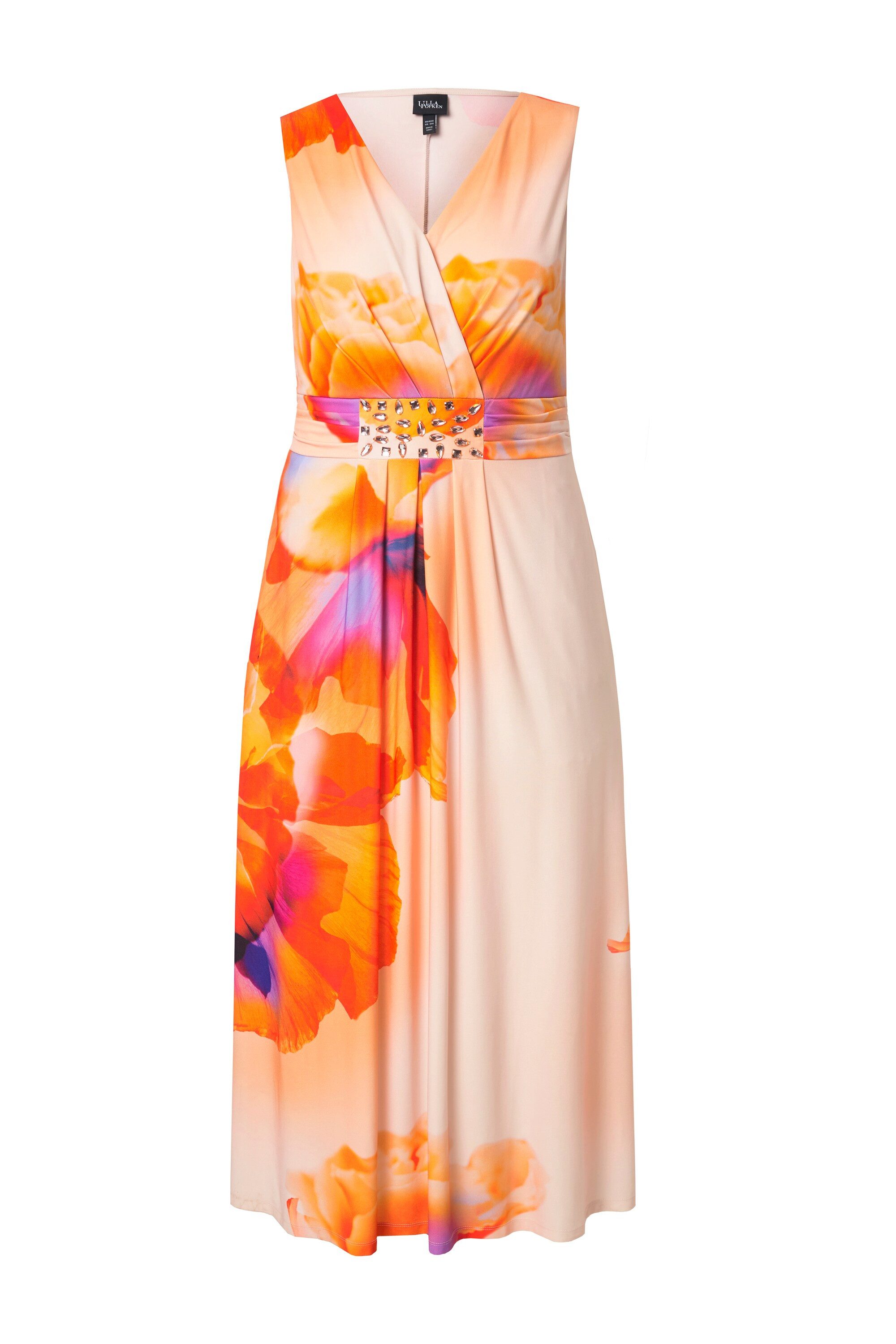 Ulla Popken Cocktailkleid Maxikleid Blüten V-Ausschnitt günstig online kaufen
