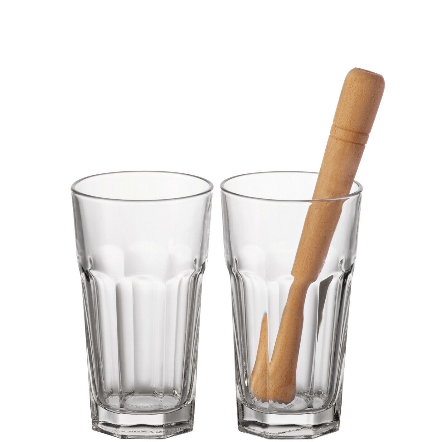 Sektglas Leonardo Barset Rocks 3tlg Glas Holz Stößel Cocktail Caipirinha