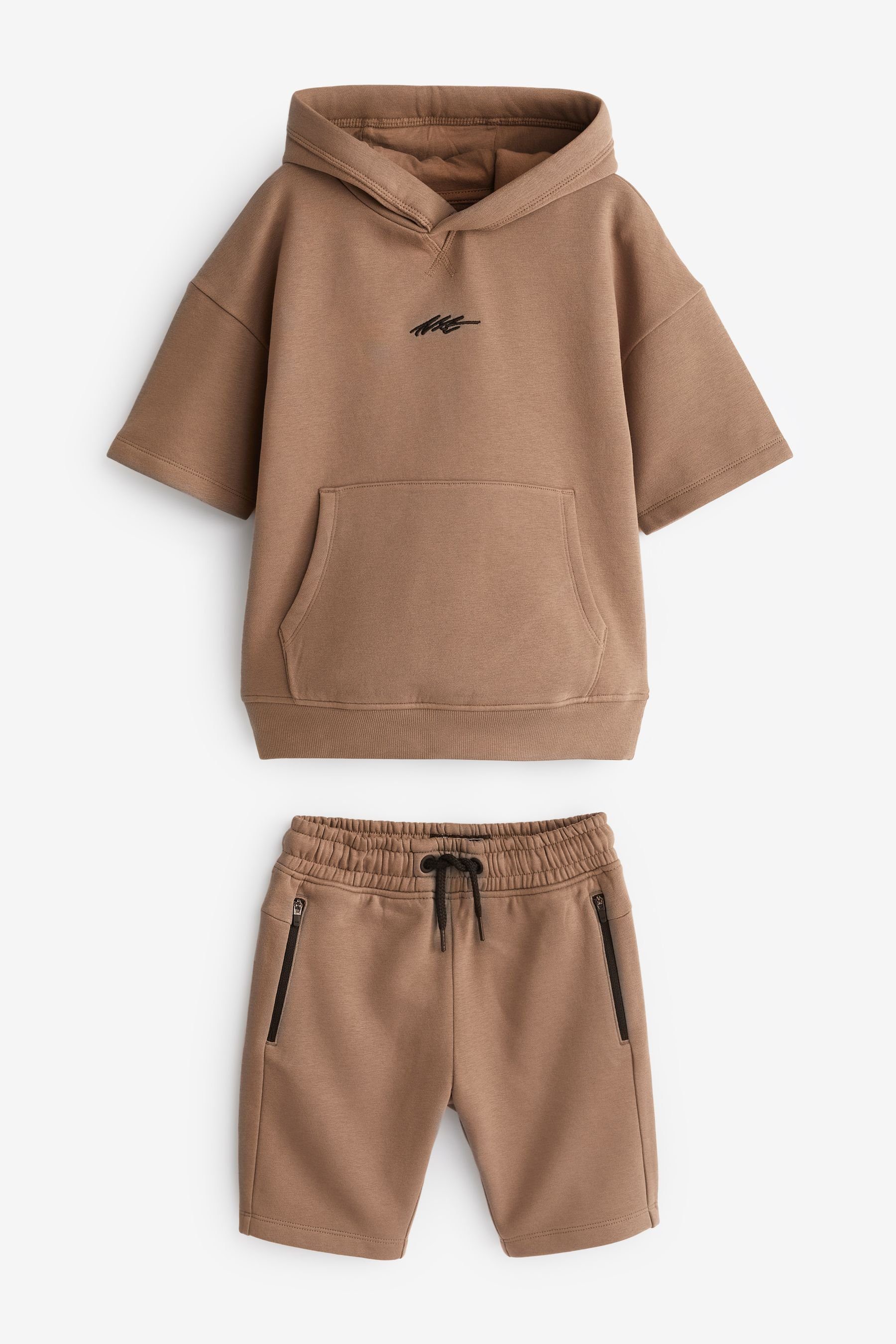 Next Shirt & Shorts Kurzärmeliges Kapuzensweatshirt und Shorts im Set (2-tlg) Stone Natural