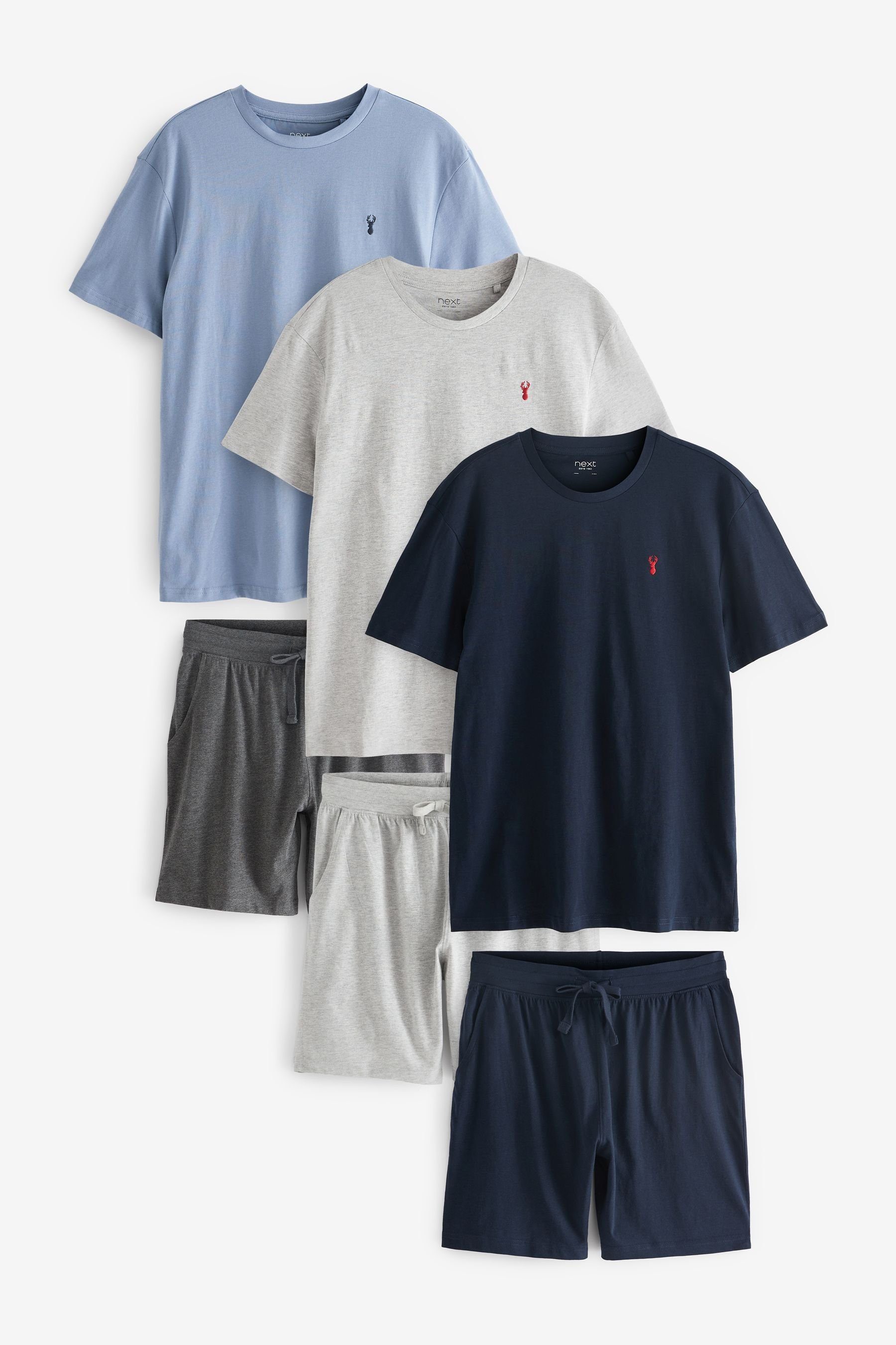 Next Pyjama Schlafanzüge, 3er-Pack (6 tlg) Navy/Grey/Blue