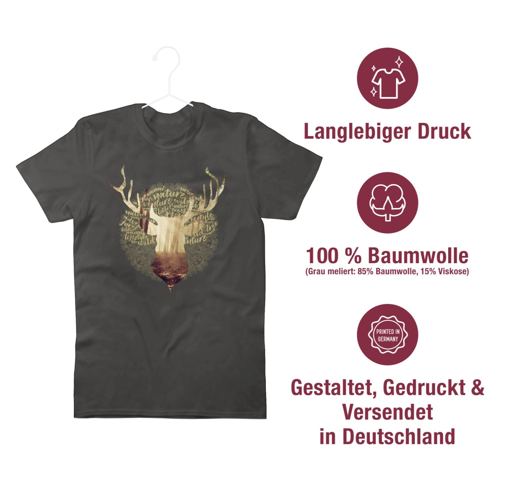 Herren Hirsch für Oktoberfest Mode T-Shirt Shirtracer Dunkelgrau Jäger 02