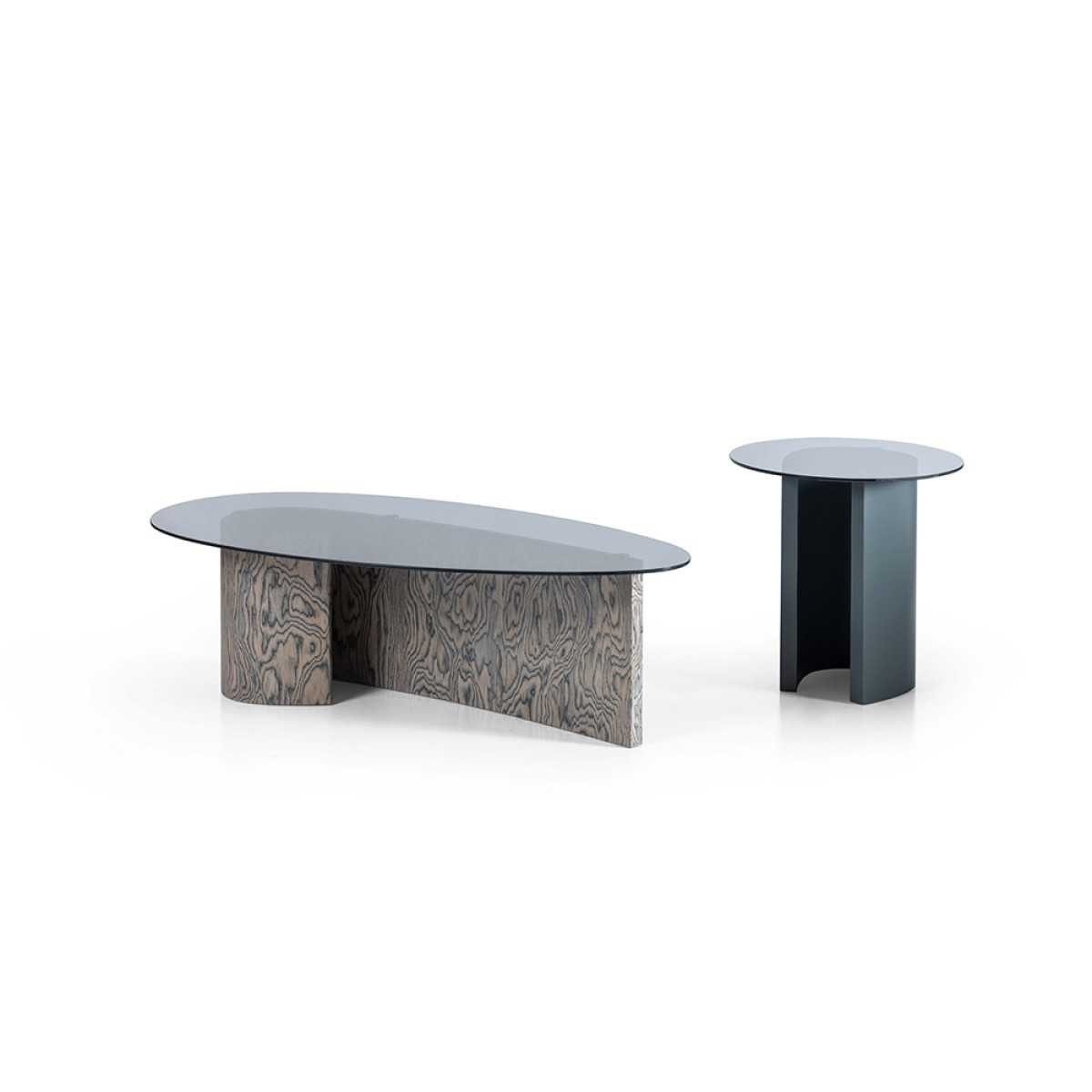 Xlmoebel Couchtisch Elegantes Tischset aus Holz und Glas in modernem Grauton (Tischset, 2-St., 2-teilig), Made in Europa