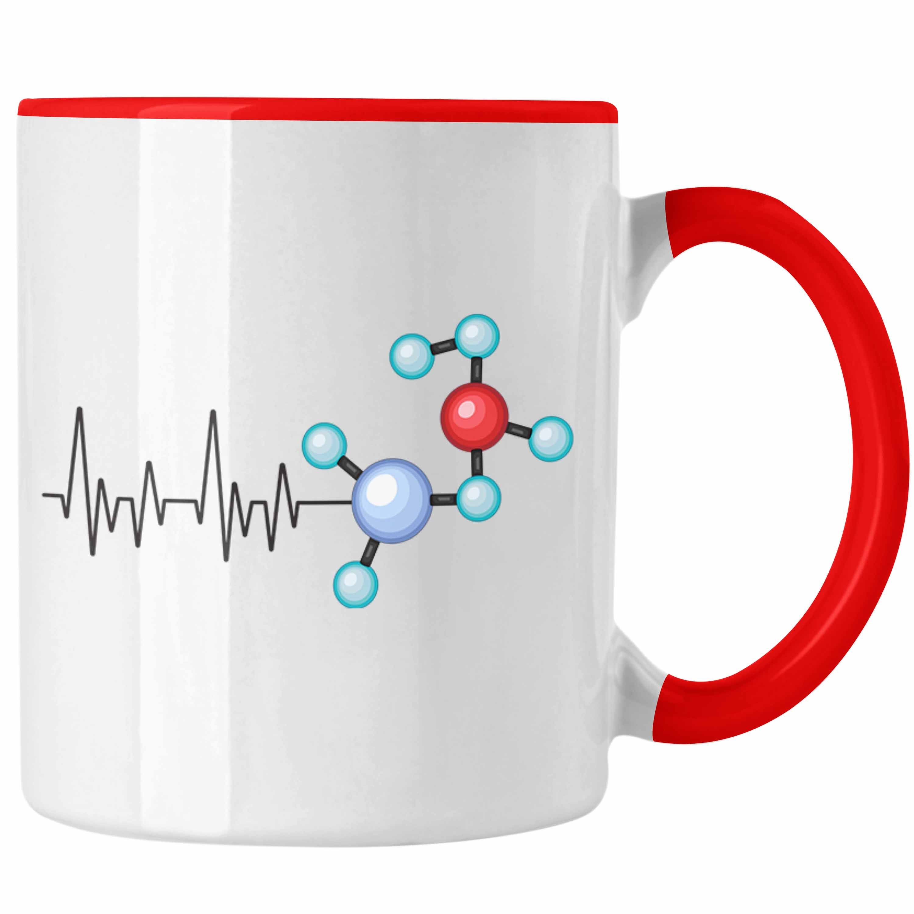Trendation Tasse Trendation - Atom Physiker Herzschlag Tasse Geschenk für Physik Lehrer Rot