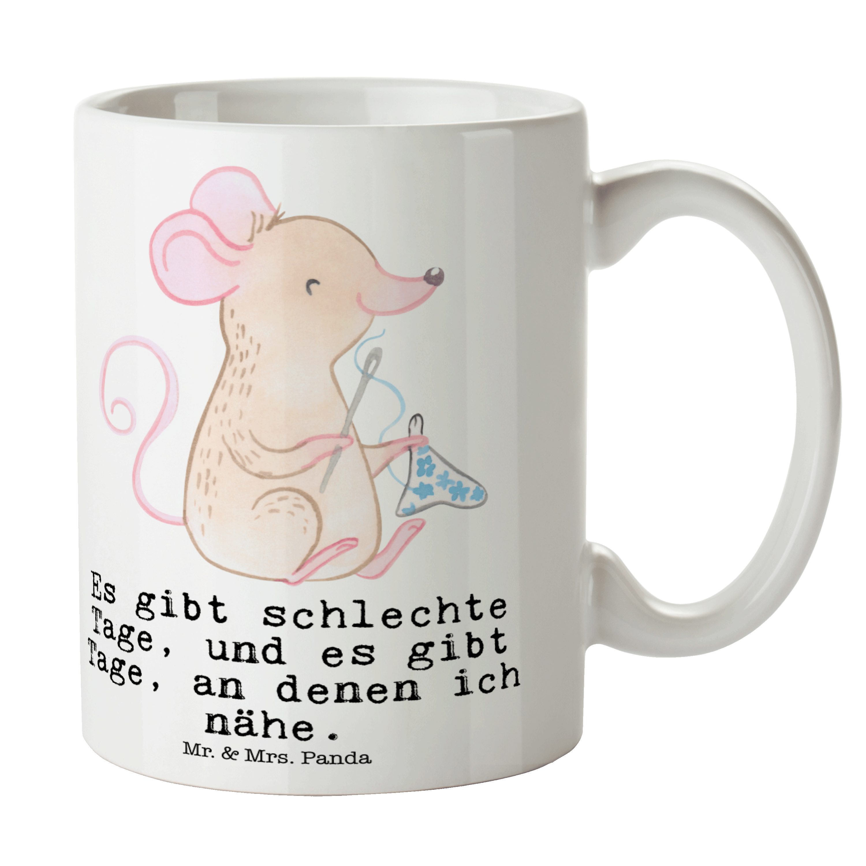 & kreatives Keramik Panda - Becher, Sportart, Mrs. Tasse Weiß Hobby, - Tage Nähen Geschenk, Mr. Maus