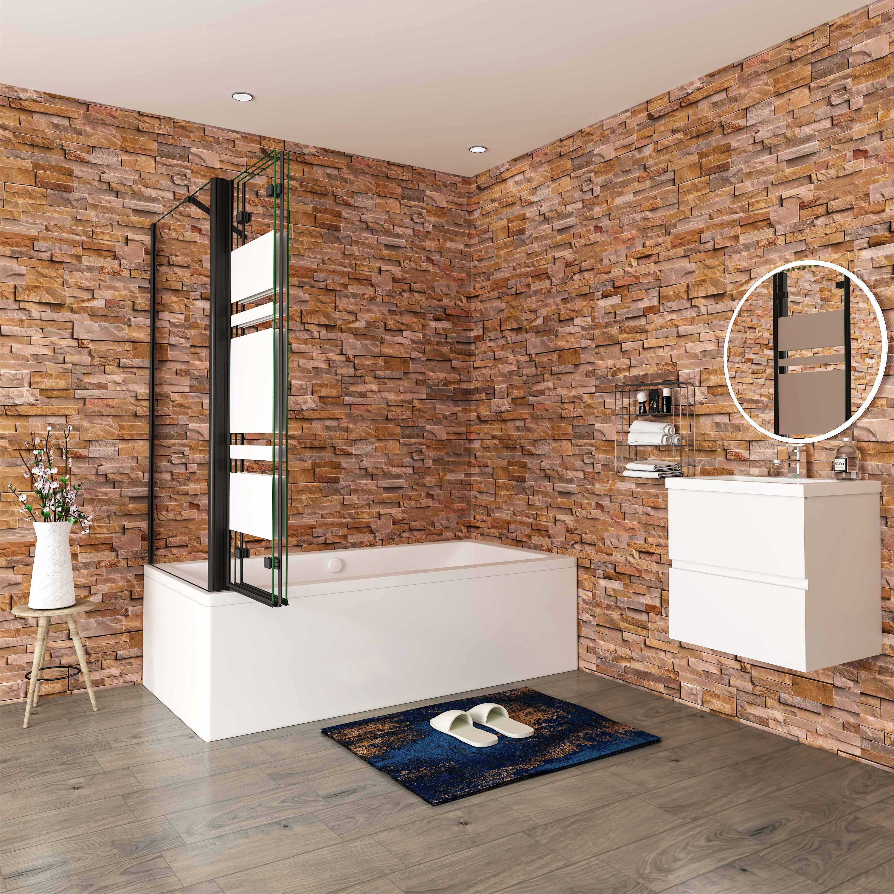 duschspa Badewannenaufsatz 140cm SchwarzFaltwand mit Seitenwand Duschabtrennung Badewannenaufsatz, Sicherheitsglas, (Set), Nano Glas – Bild 5 von 5