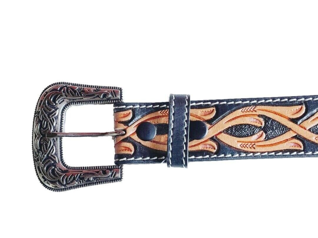 Westernlifestyle Ledergürtel Schwarz braun gemusterter Westerngürtel günstig online kaufen