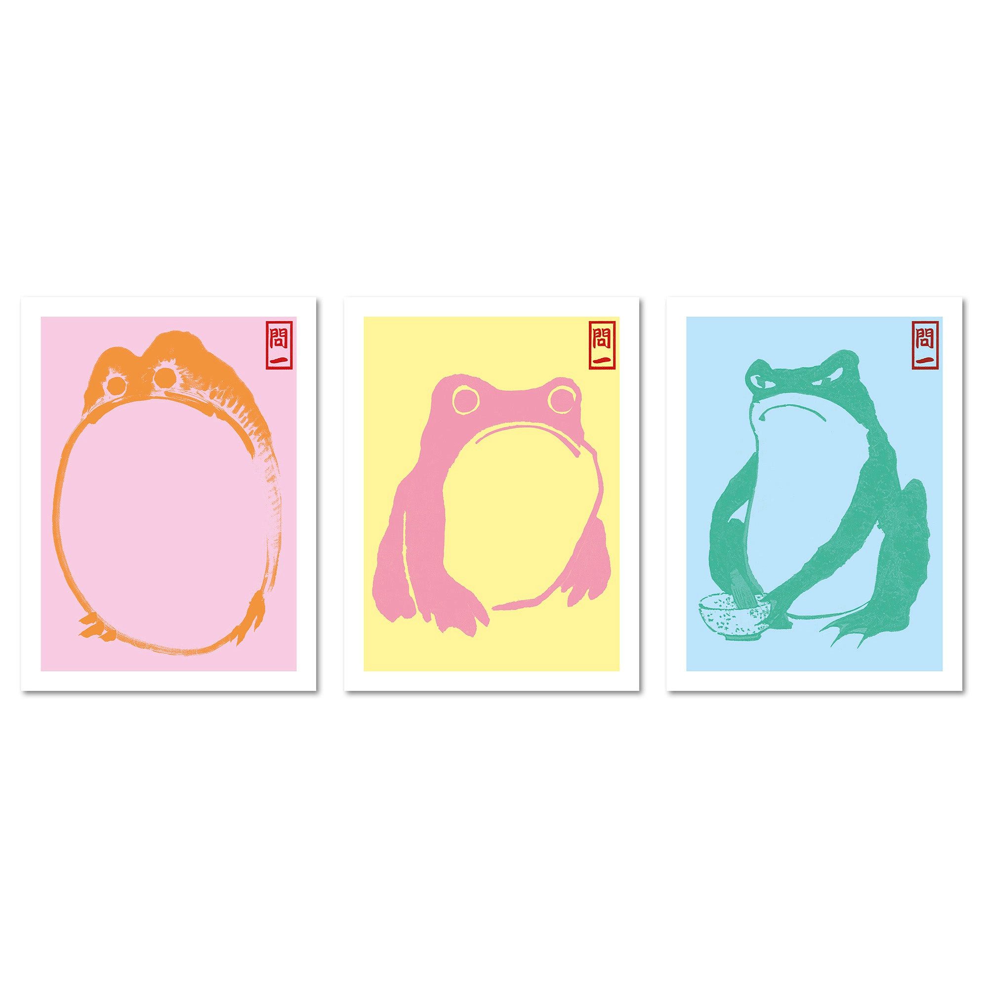 ARTFAVES Bilder-Collage Poster Set Hoji Frogs Dopamine I mehrteilige Bilderwand I Wandbilder M, (Wandbilder modern, 3 St)