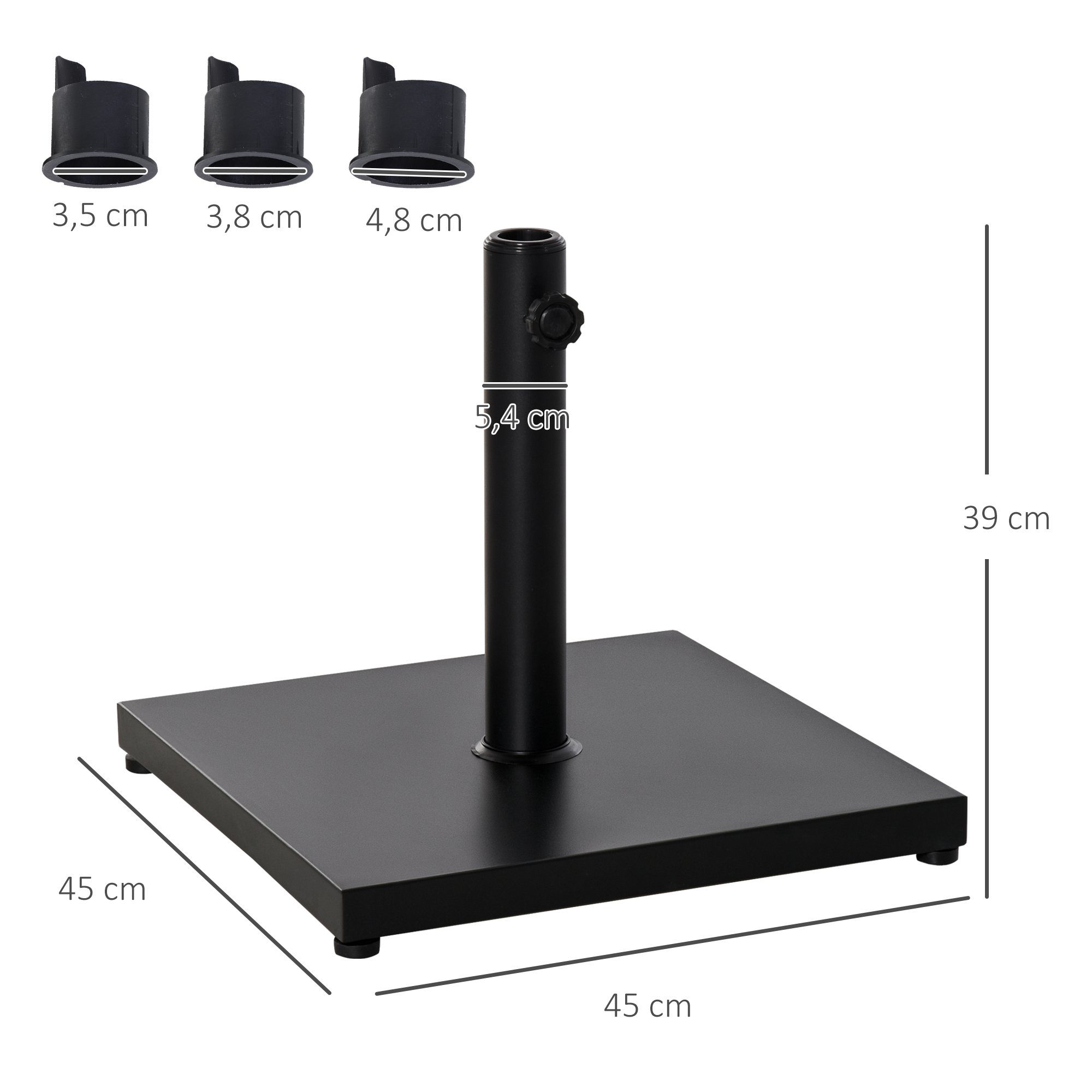 Outsunny Schirmständer Schirmhalter Regenschirm Base für Ø35 mm, Ø38 mm, Ø48 mm (Schirmständer, 1 St., Sonnenschirmständer), Beton, Metall, Schwarz, 45 x 45 x 39 cm