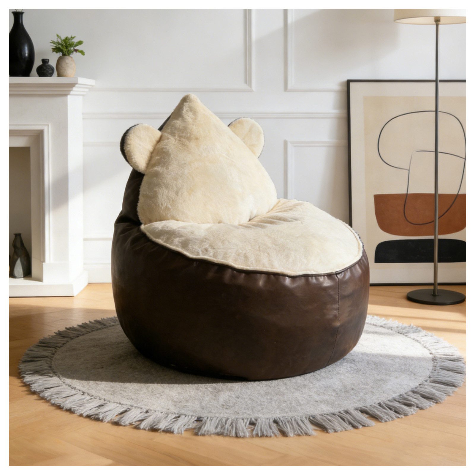 Odikalo Sitzsack Sofas wohnzimmer Loungesofa Chaiselongue mit Schlaffunktion (Entzückende bärenförmige Relaxliege mit abgerundeten Ohren und plüschiger Kontur–für eine verspielte und zugleich entspannte Wohnatmosphäre)