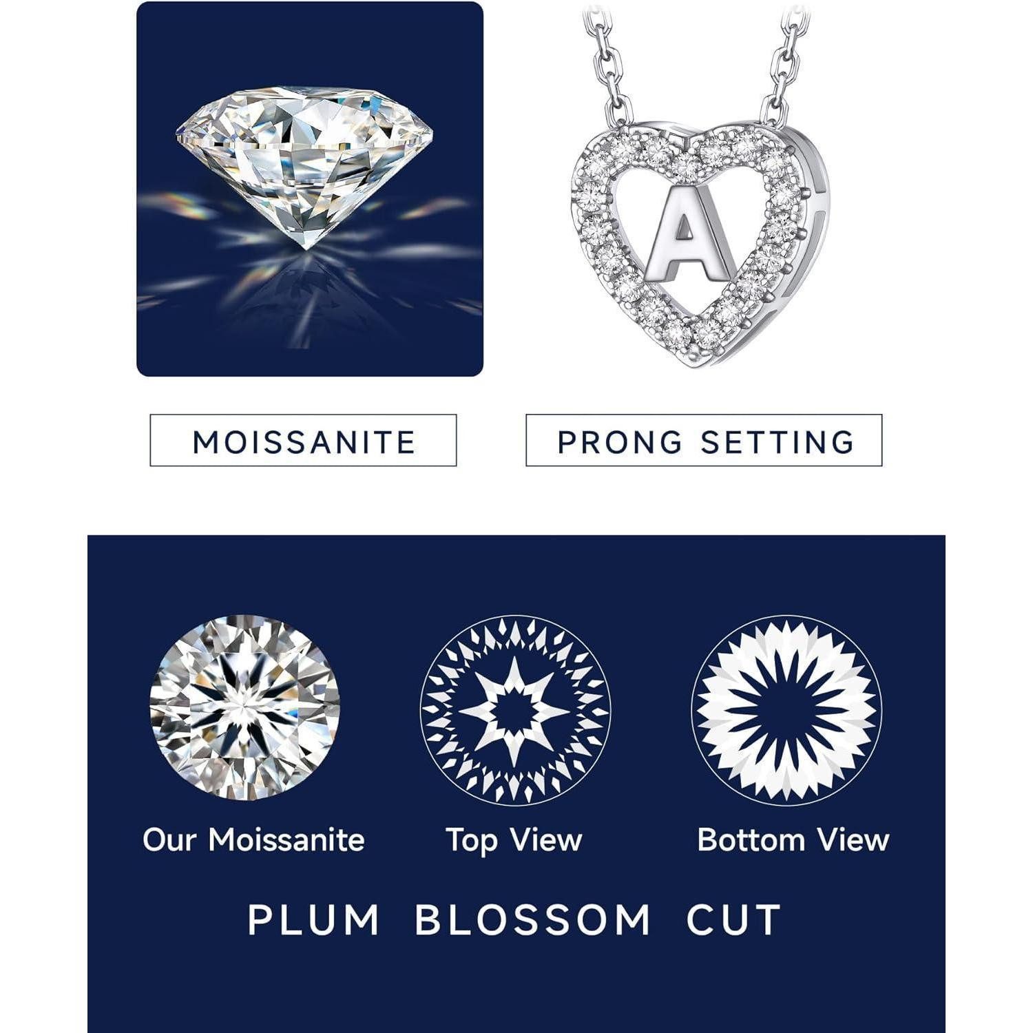 LuxusKollektion Herzkette Herz Kette mit Buchstaben Anhänger Moissanit Diamant Initialen