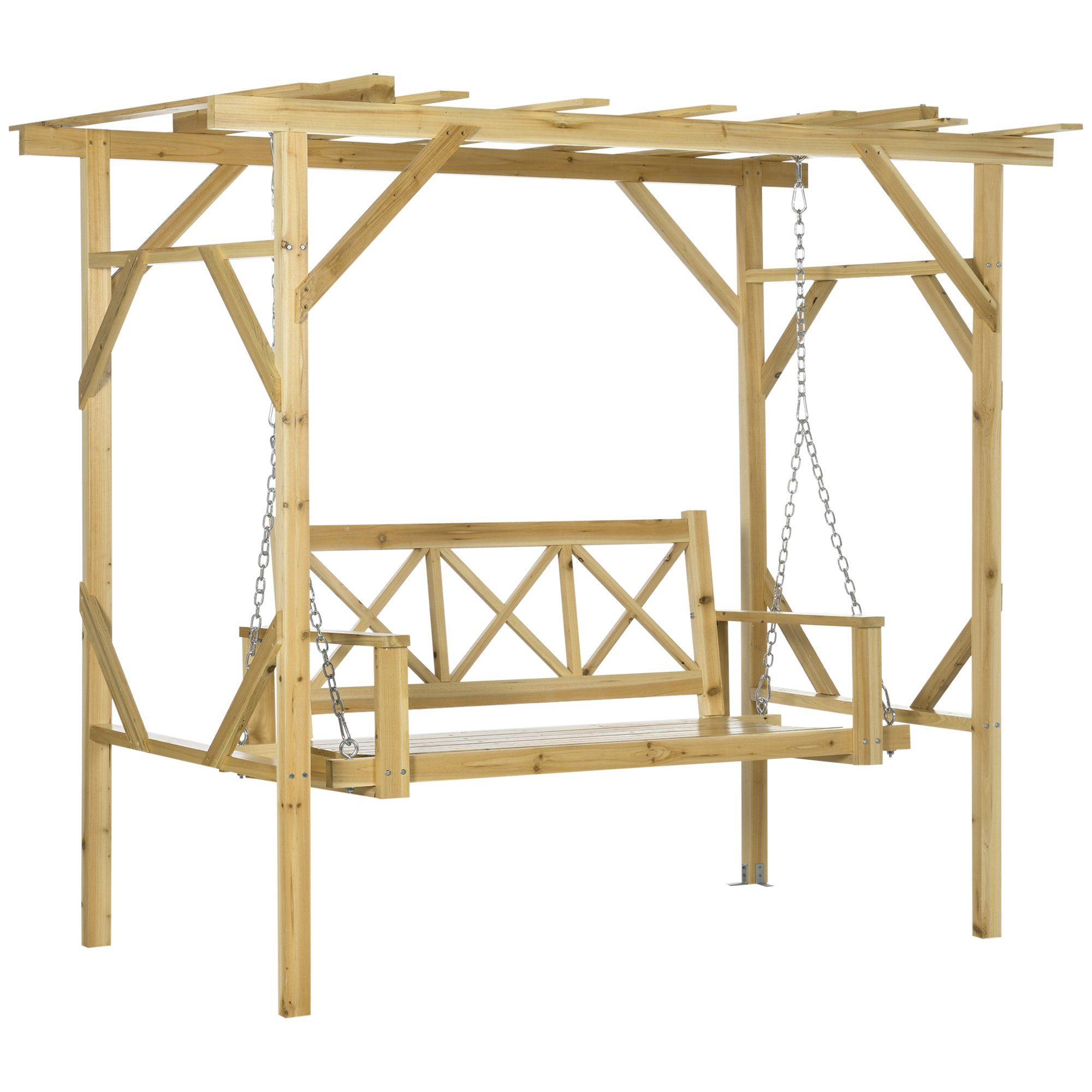 Outsunny Hollywoodschaukel Schaukebank, Wetterbeständige, 2-Sitzer, mit Pergola, Schaukel, 1 tlg., Gartenschaukel, für Garten, Balkon, Naturholz