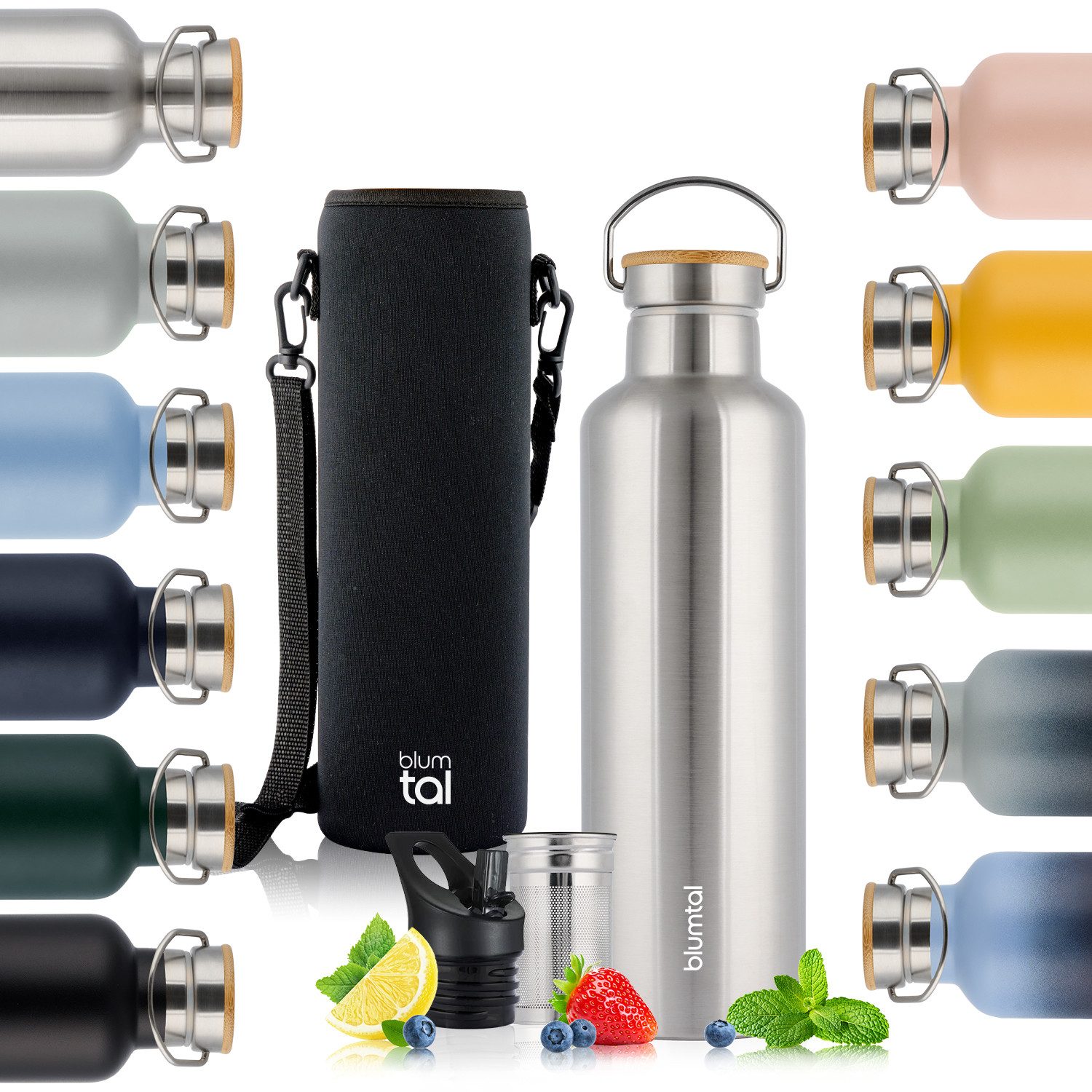 Blumtal Thermoflasche Thermosflasche 1L - doppelwandige Flasche Edelstahl 1L - BPA frei