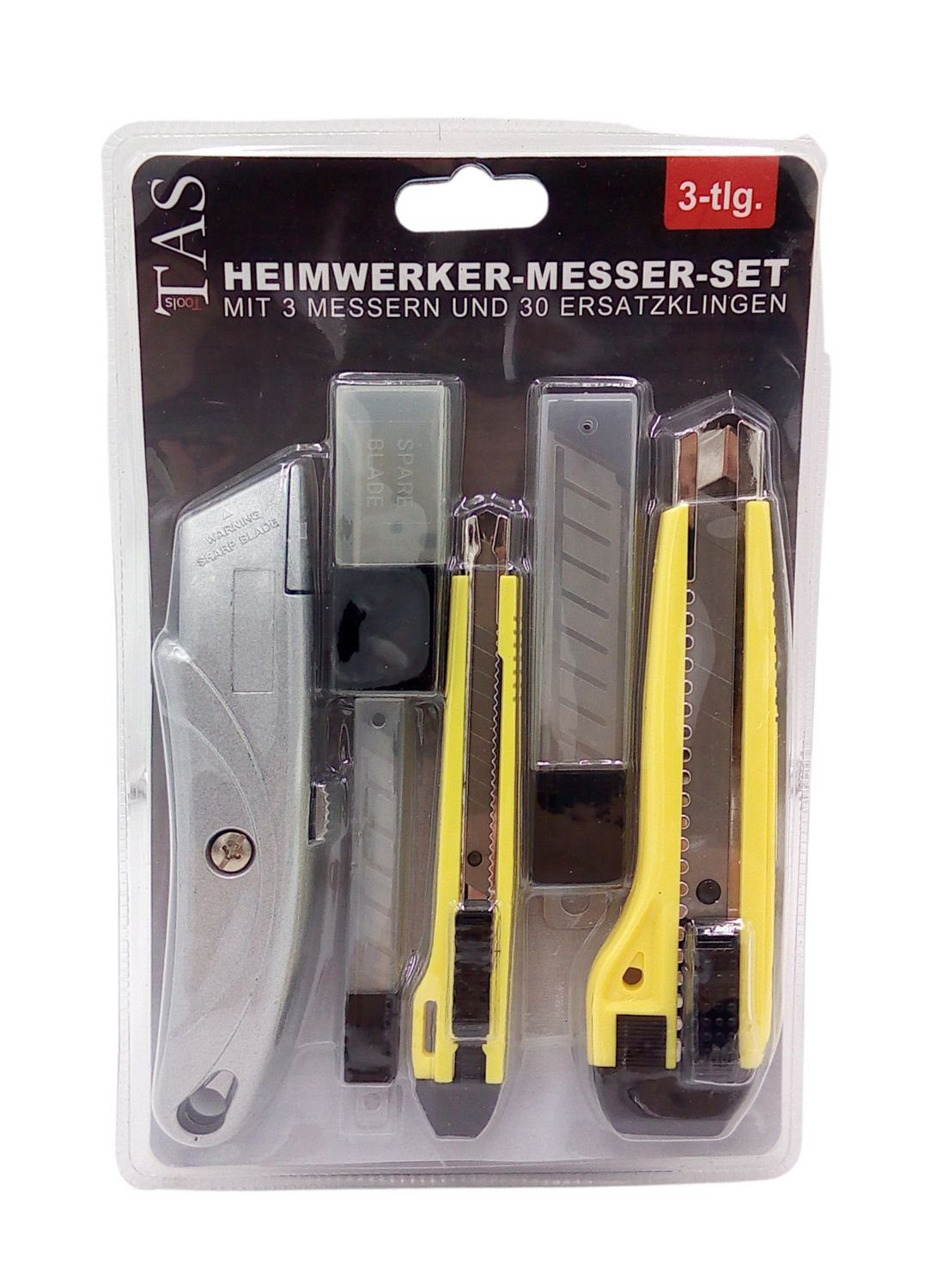 BURI Cuttermesser 3 Cuttermesser + 30 Ersatzklingen Teppichmesser Heimwerkermesser Trape