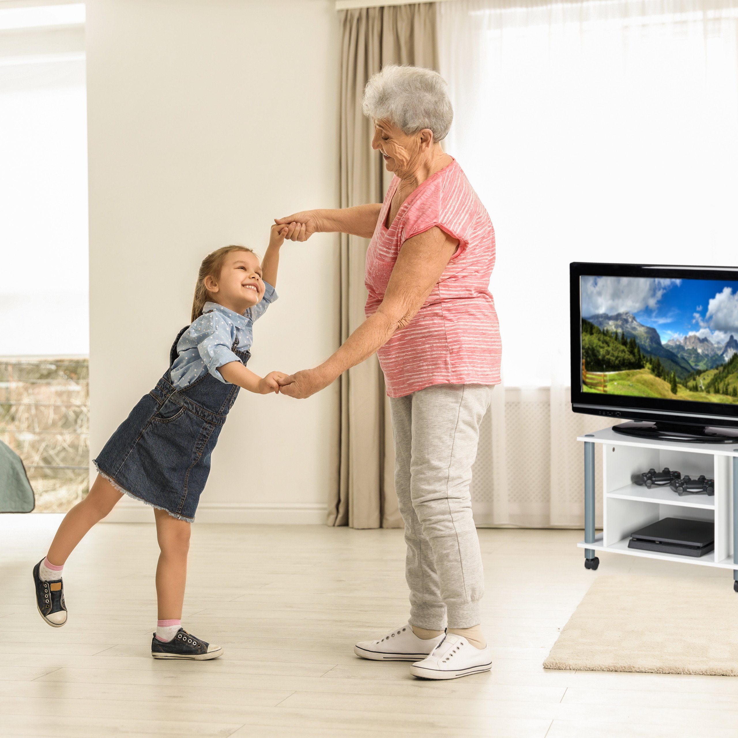 relaxdays TV-Regal TV Tisch mit Rollen und 2 Fächern, weiß